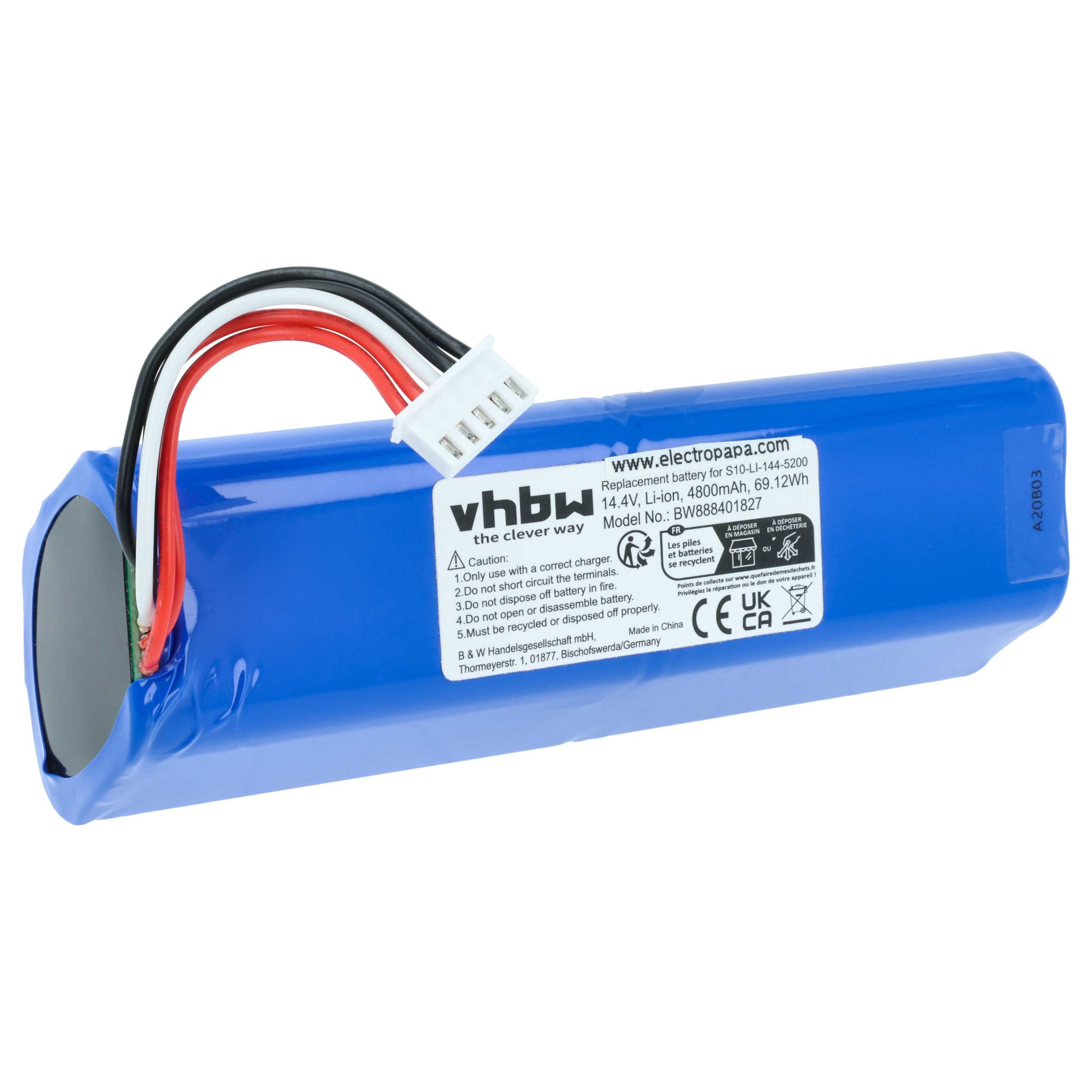 vhbw Akku passend für Ecovacs Deebot Ozmo T8 Aivi Max Power, X1 Omni, X1, Staubsauger-Akku Akku Li-Ion 4800 mAh (14,4 V, 1 St), Leistungsfähiger Austausch-Akku für Ihren Saugroboter