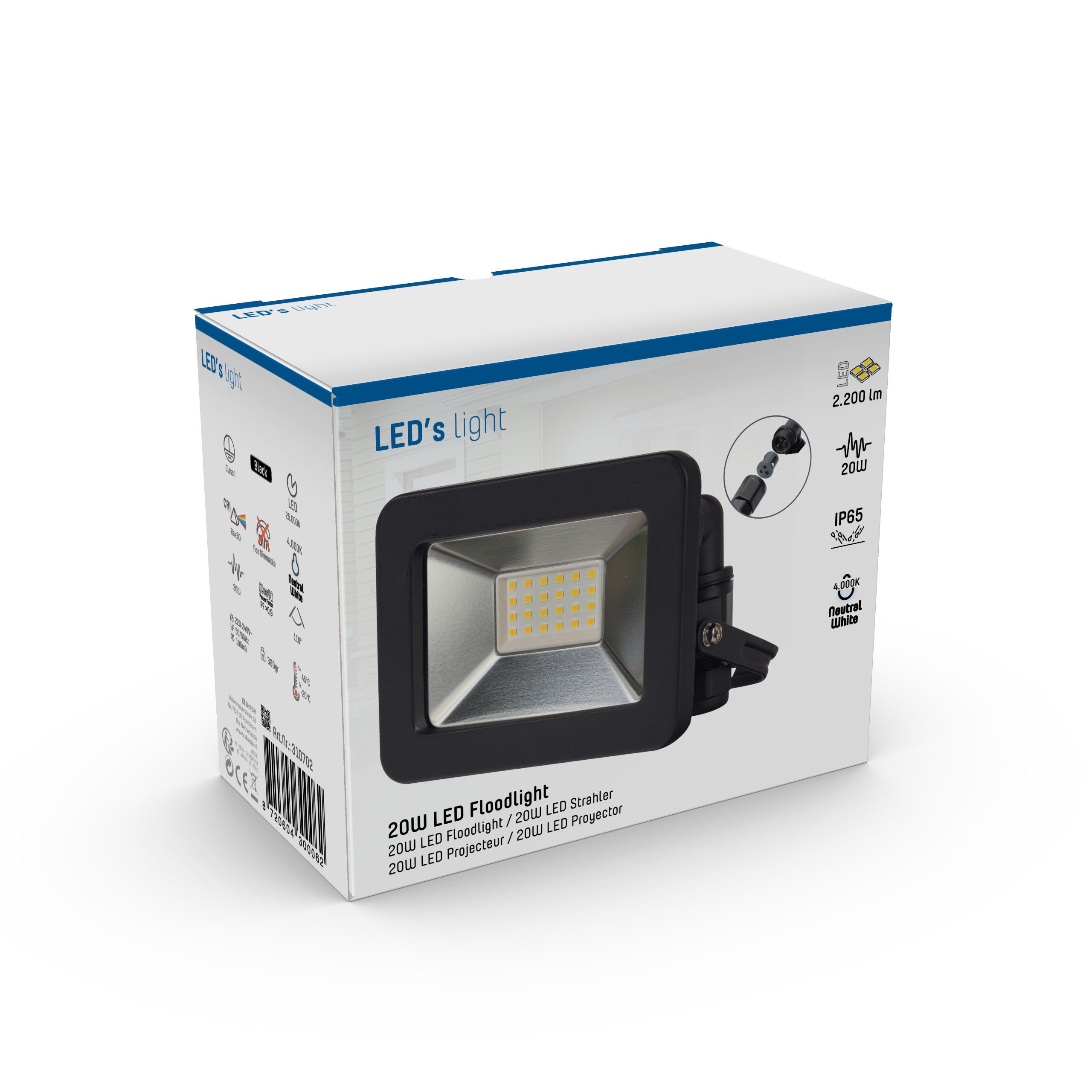 Watt light LED, 0310702 LED-Außenstrahler, neutralweiß LED IP65 schwarz Flutlichtstrahler 20 LED's