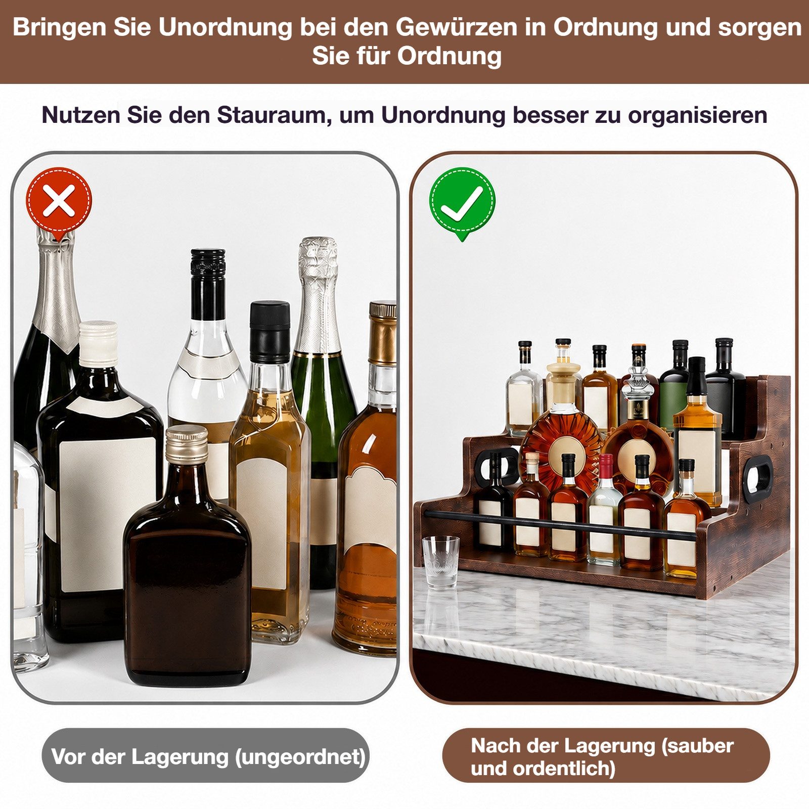 BlingBin Weinregal Bottle Display Shelf Wooden Wine Racks Liquor Cabinet Organizer, 1 Stück 1-tlg., Home Bar Shelf Stand Liquor Whiskey, Spirits for Party, Syru – Bild 5 von 5