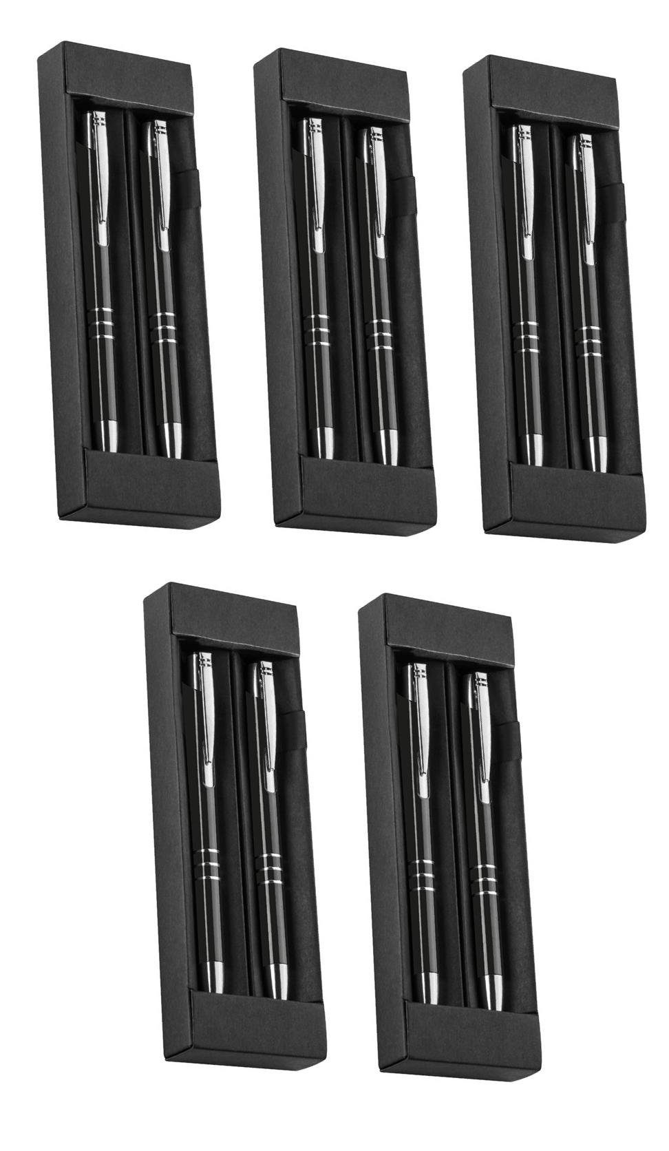 Macma Kugelschreiber 5x Metall Schreibset / Kugelschreiber + Druckbleistift / Farbe: schwar