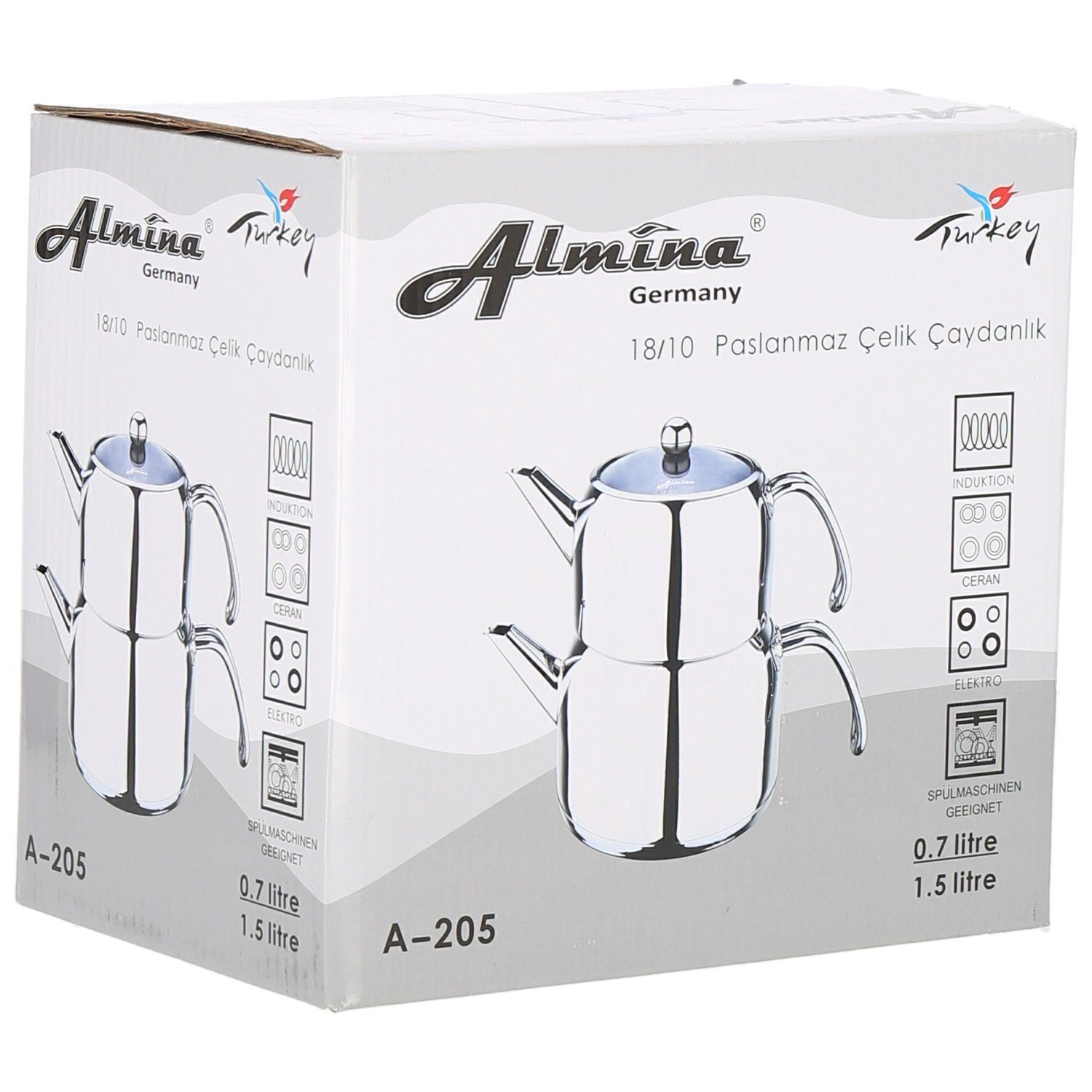 Almina Teekanne Teekocher Wasser/Tee-Kessel Wasserkessel 1,5L, Teekessel 0,7L – Bild 4 von 4