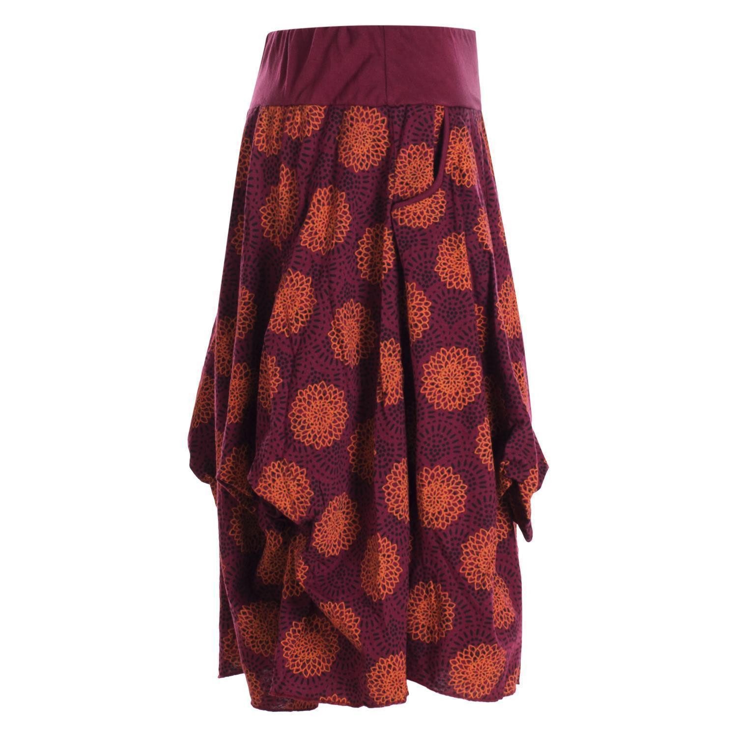 Vishes Jerseyrock Damen Ballon-Rock Knielang Pump-Rock Baumwolle Blüten-Muster Hippie, Retro Sytyle, Alternative Bekleidung