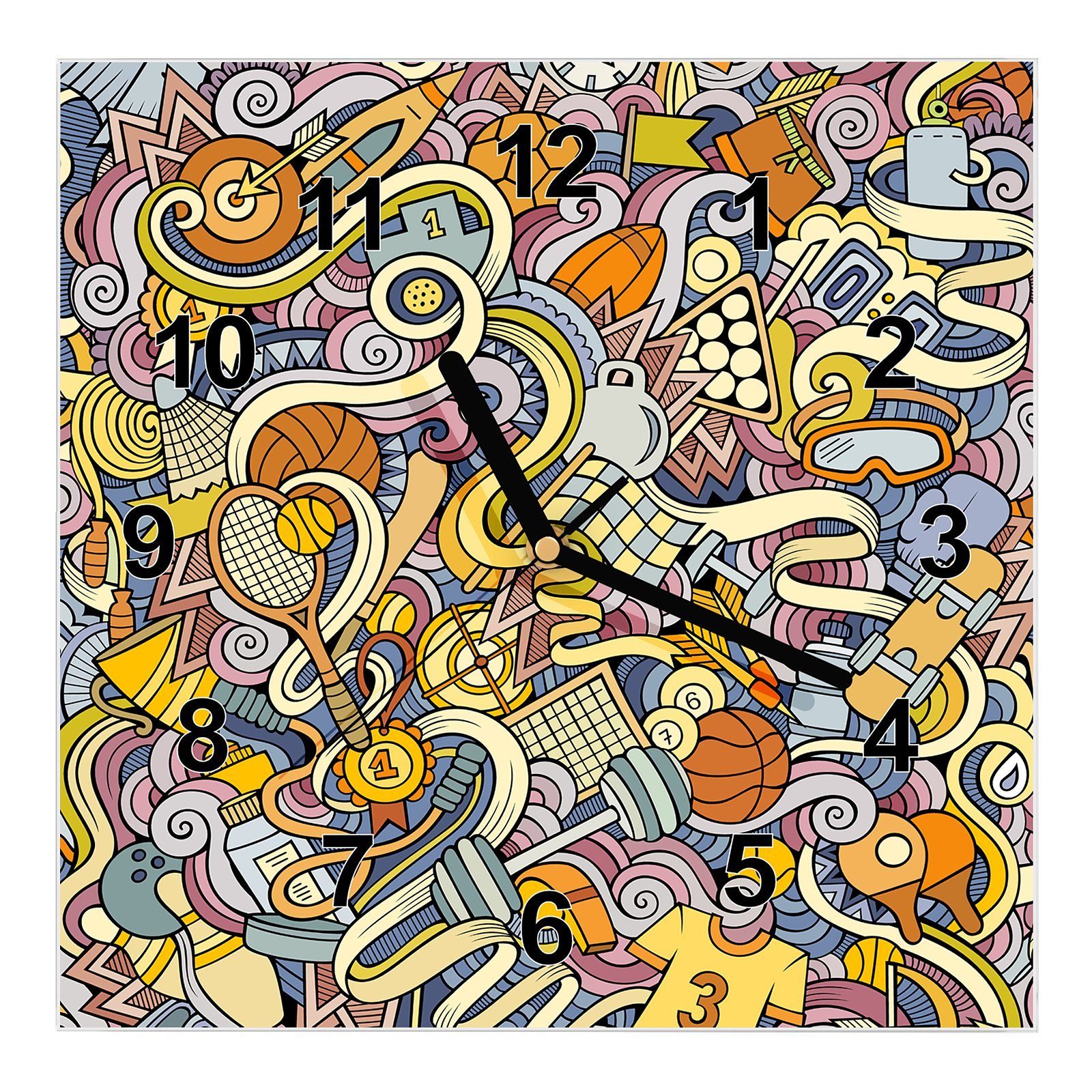 Primedeco Wanduhr Glasuhr Wanduhr Wandkunst Größe 30 x 30 cm mit Motiv Abstraktes Muster