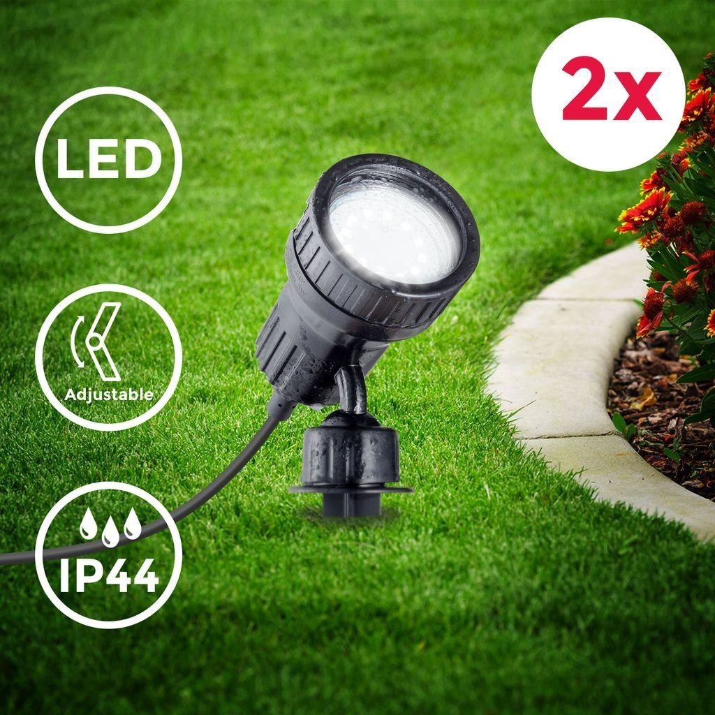 B.K.Licht Gartenstrahler 2er BKL1083, Außenleuchte Set integriert, schwenkbar inkl. LED Gartenstrahler Pflanzenstrahler fest IP44 2x 2x3W Warmweiß, LED 3.000K 250Lm 