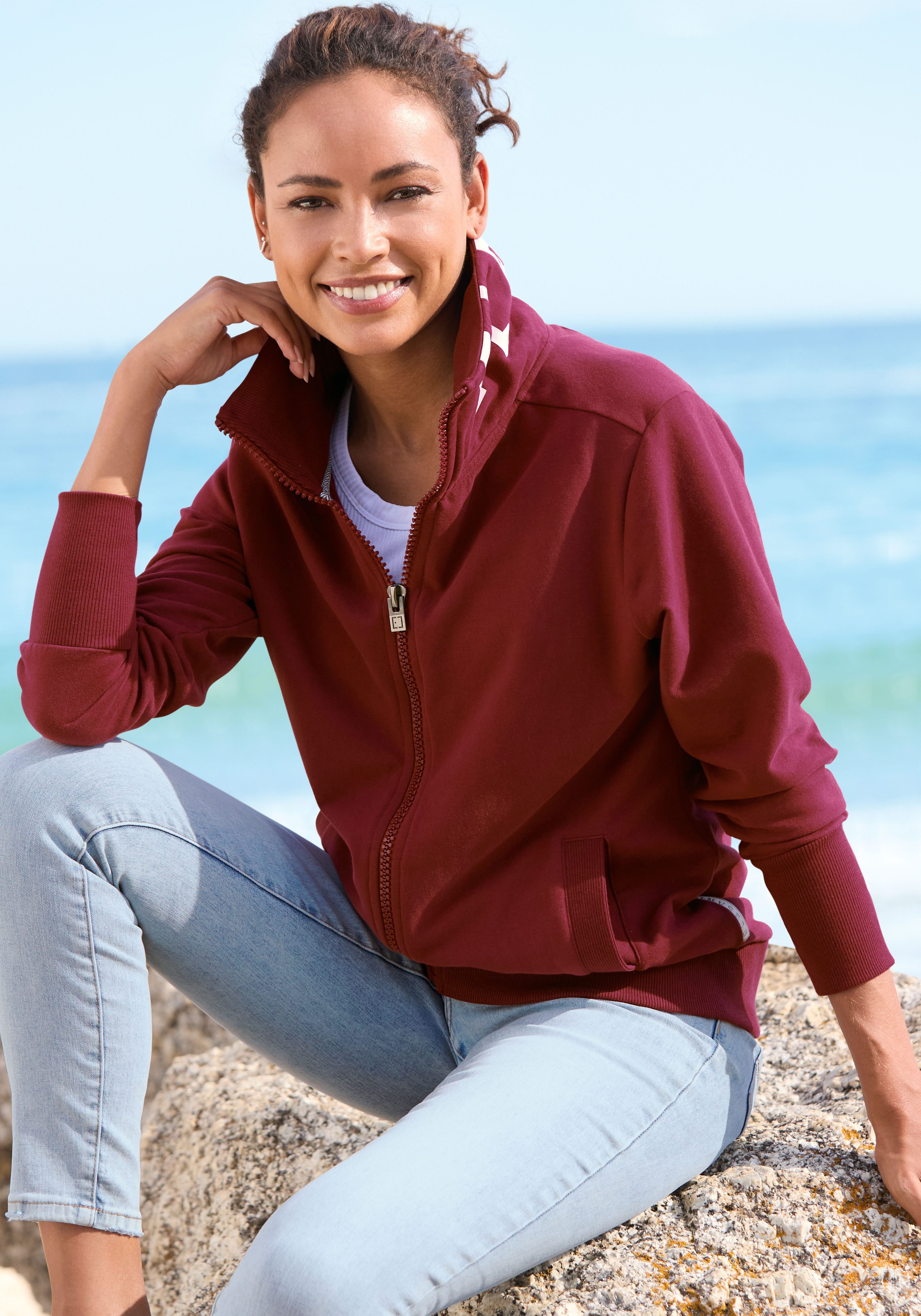 Elbsand Sweatjacke Alvis mit Logodruck am günstig online kaufen