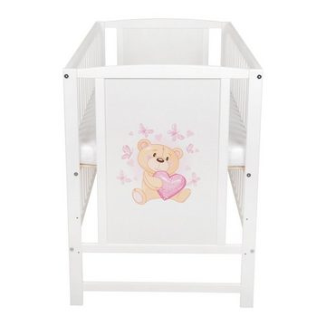 Babyhafen Babybett Kinderbett Teddybär - Herzen Rosa 60 × 120 cm mit Matratze, Made in Europe