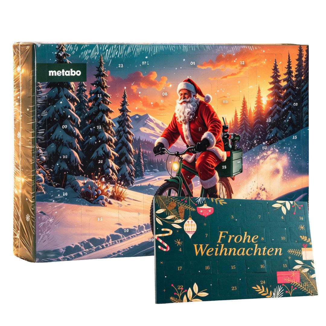 metabo Adventskalender 2026 Fahrrad Werkzeug 24tl + Haze Tisch Adventskalender 2er set Männer (Set, 48-tlg), 48 tlg - 24 Handwerkzeuge + 24 Schokolade Advent kalender - Mann