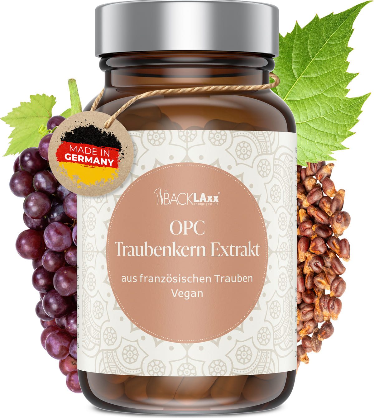 BACKLAxx® OPC Traubenkernextrakt hochdosiert mit 1000 mg pro Tagesdosis - 240 Kapseln, für 4 Monate - hergestellt & geprüft in Deutschland