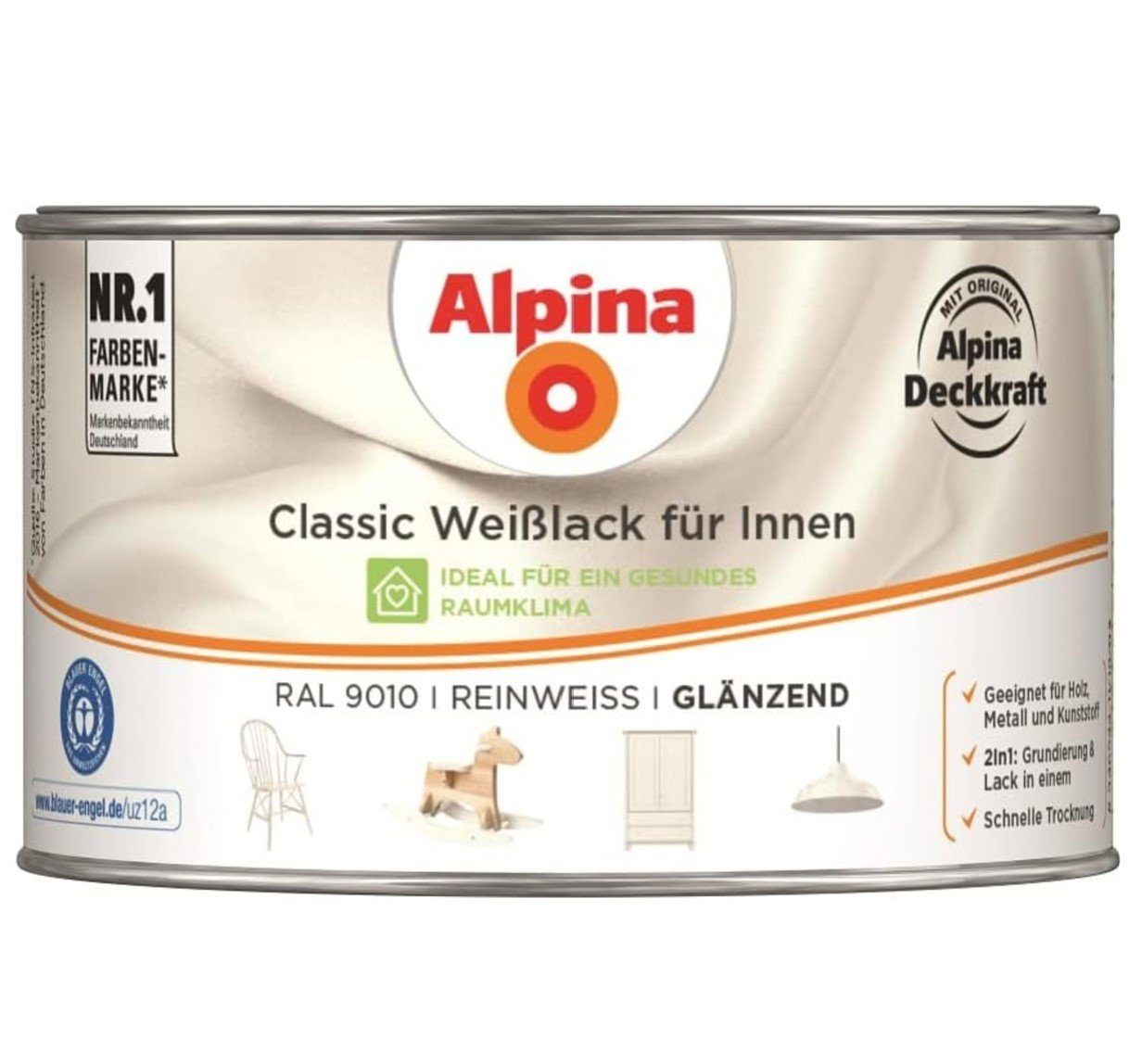 Alpina Weißlack ALPINA Classic Weißlack, für Innen, Reinweiß, glänzend, 300ml
