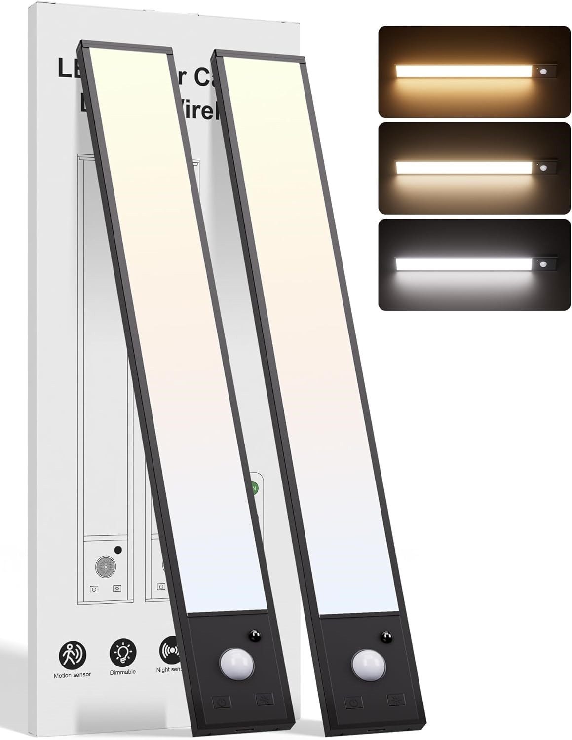 Athlix LED Unterbauleuchte LED Unterbauleuchte LED Unterbauleuchte kabellos, wiederaufladbar, LED fest integriert, USB wiederaufladbar, 3 Farbtemperaturen, Nachterkennung