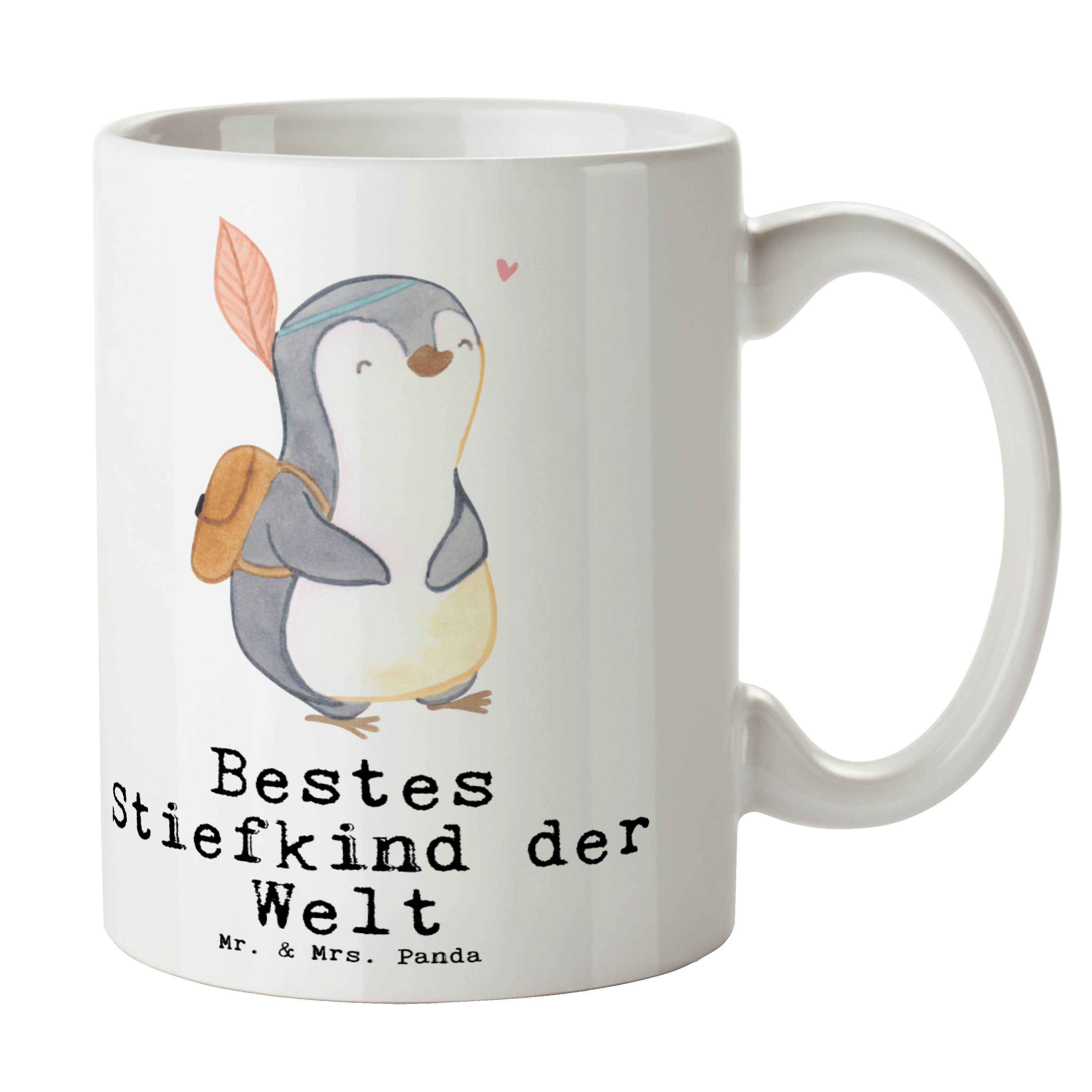 Mr. & Mrs. Panda Tasse Pinguin Bestes Stiefkind der Welt - Weiß - Geschenk, Danke, Becher, Kaffeebecher, Büro, Kinder, Freude machen, Geburt, Tee, Kaffeetasse, Dankeschön, Keramik