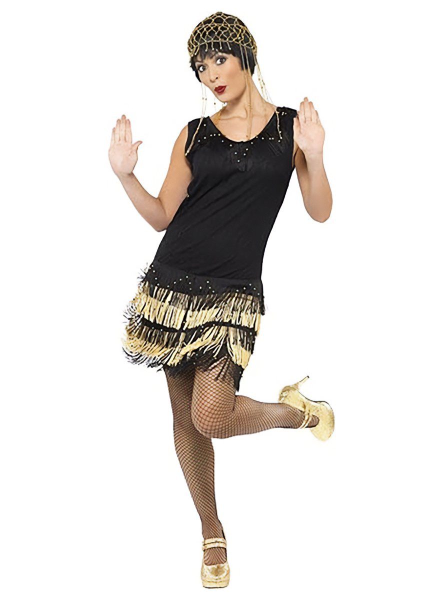 Smiffys Kostüm 20er Jahre Flapper Kleid schwarz-gold - Fasching, Die Goldenen 20er: Cocktailkleid in der richtigen Mischung aus frech u