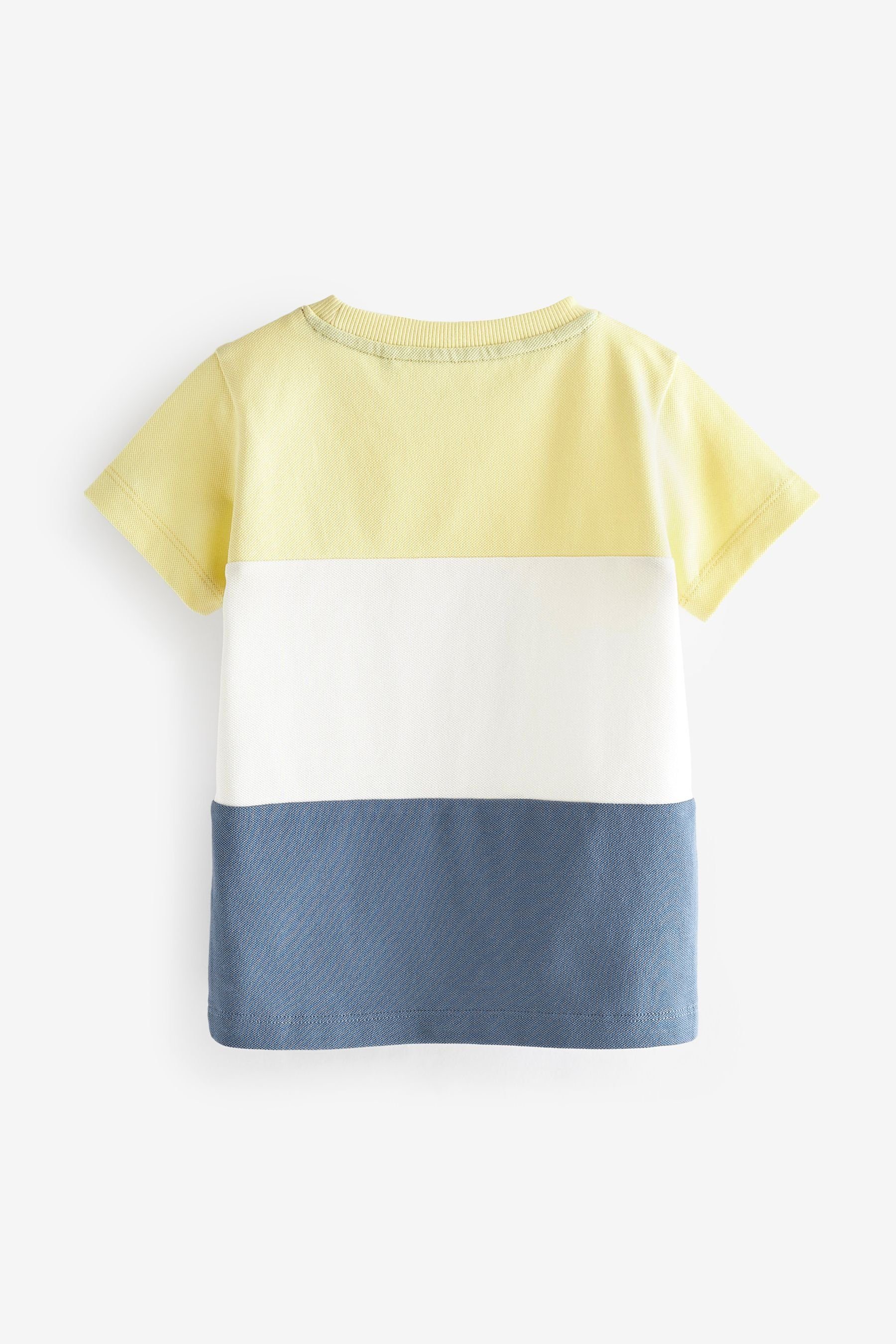 Next T-Shirt T-Shirt in Colourblock-Optik (1-tlg) Blue & Yellow Pique Jersey