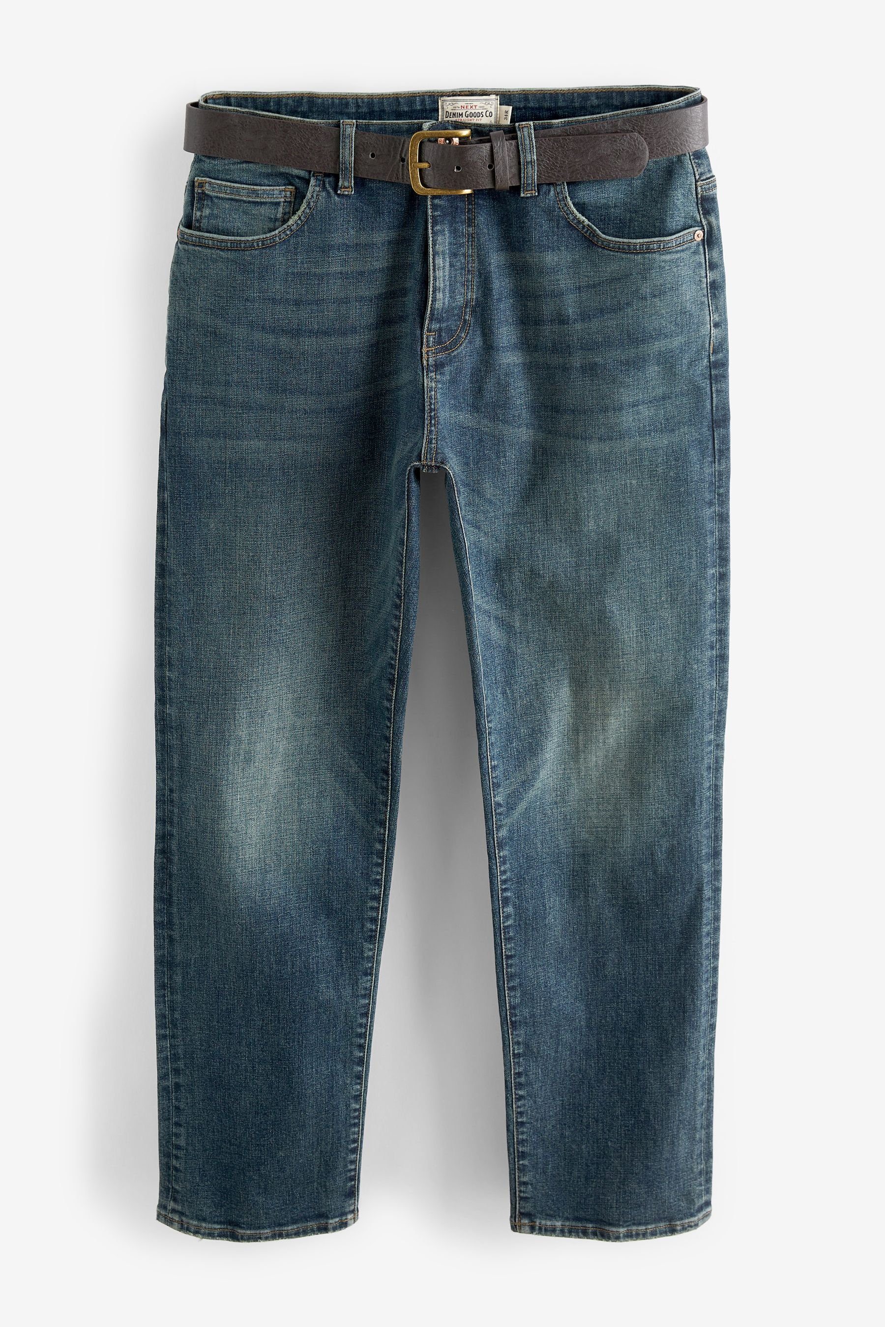 Next Straight-Jeans Straight Fit Jeans mit Gürtel (2-tlg) Blue Tint