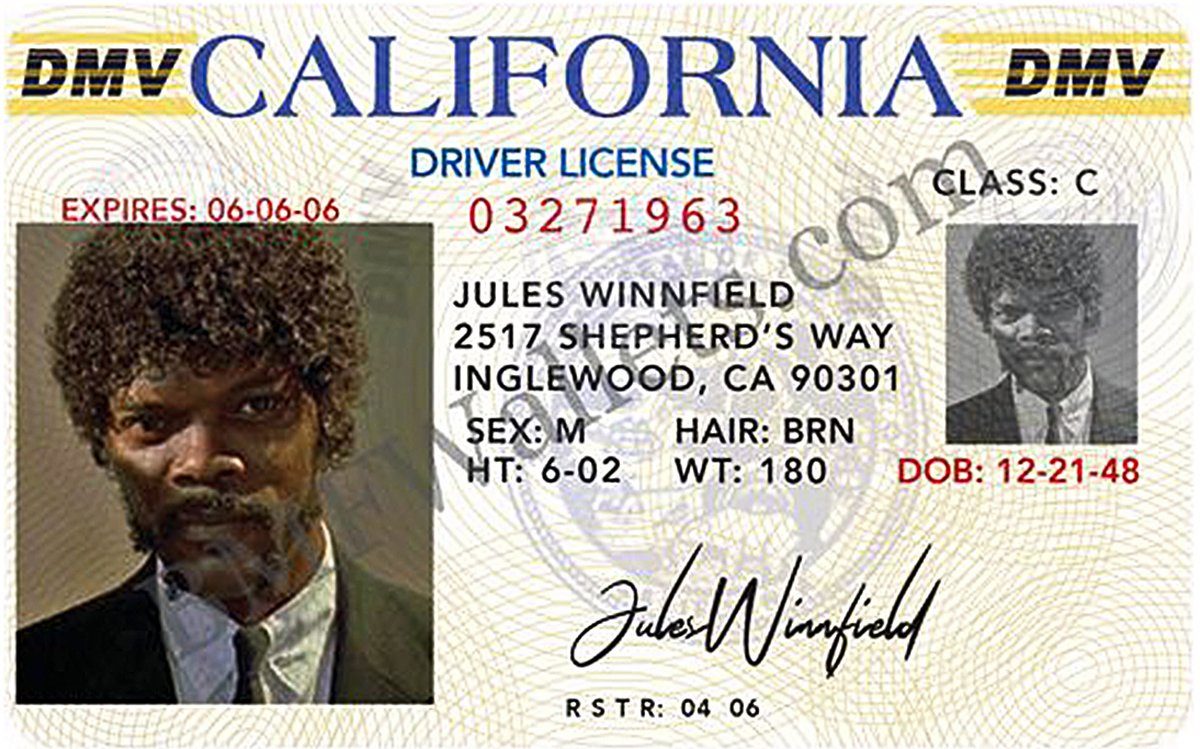 Up Jules Winnfield Pulp Fiction Drivers Geldbörse Führerschein Licence Close