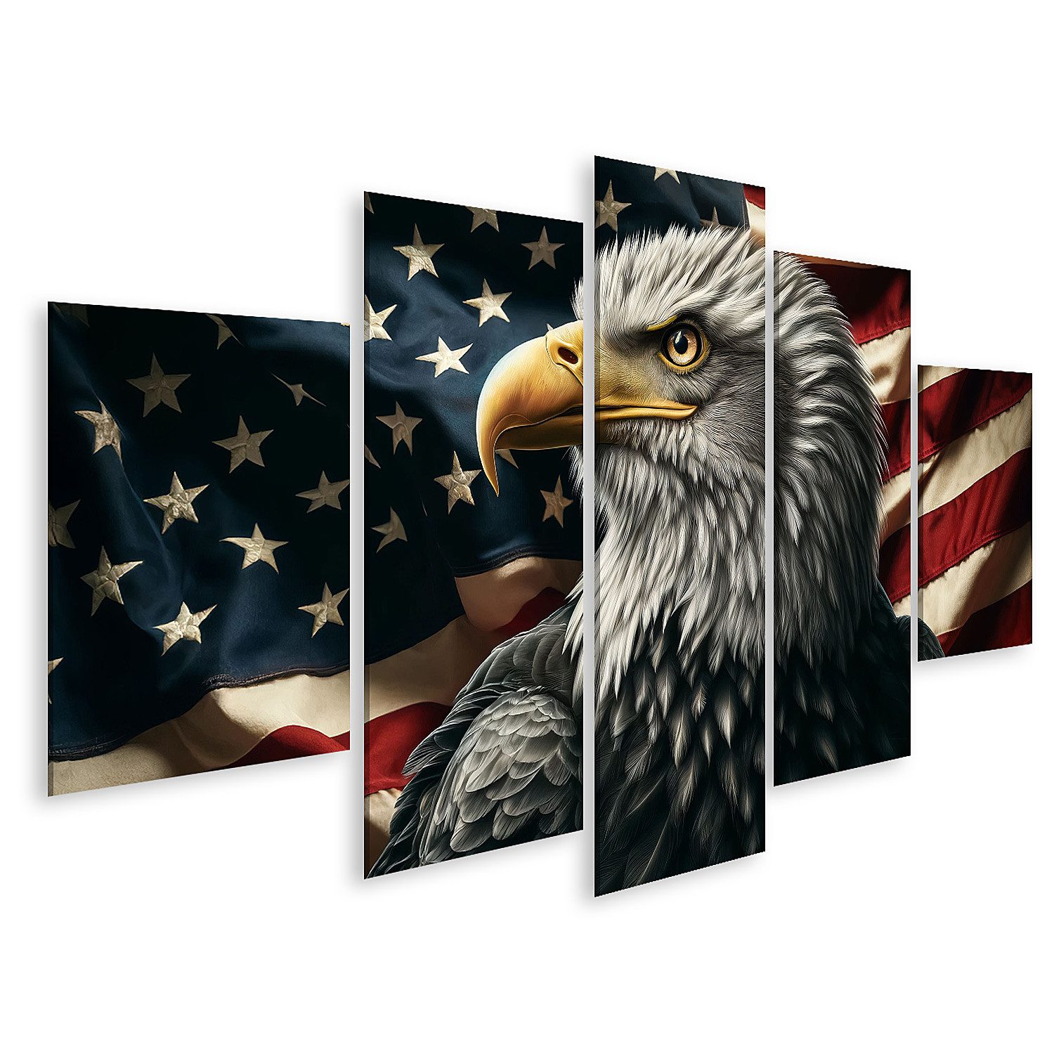 islandburner Leinwandbild See Adler Porträt vor Vintage USA Flagge