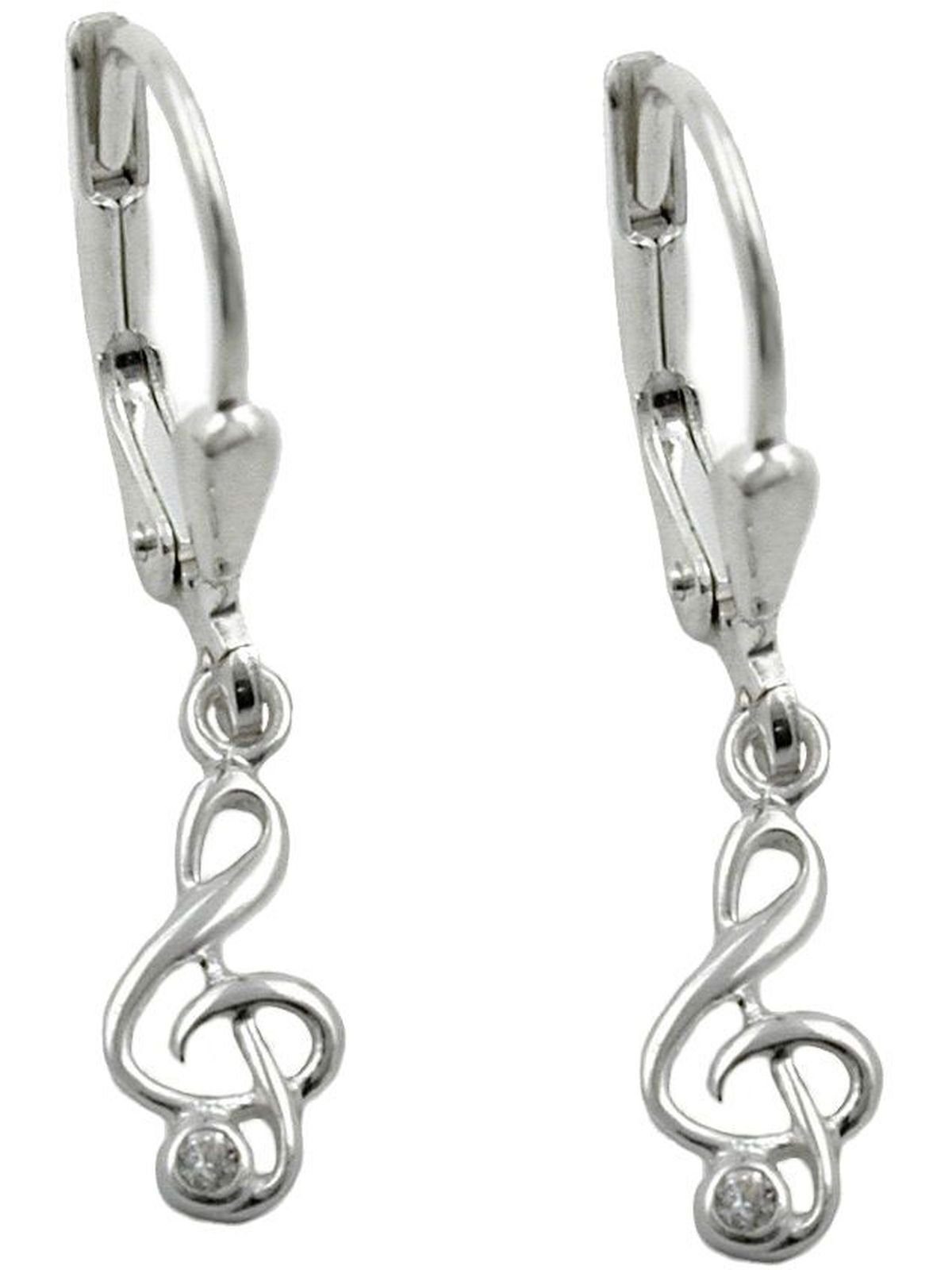 Gallay Paar Ohrhänger Ohrhänger Ohrringe 25x5mm Notenschlüssel mit Zirkonia Silber 925 (1-tlg)