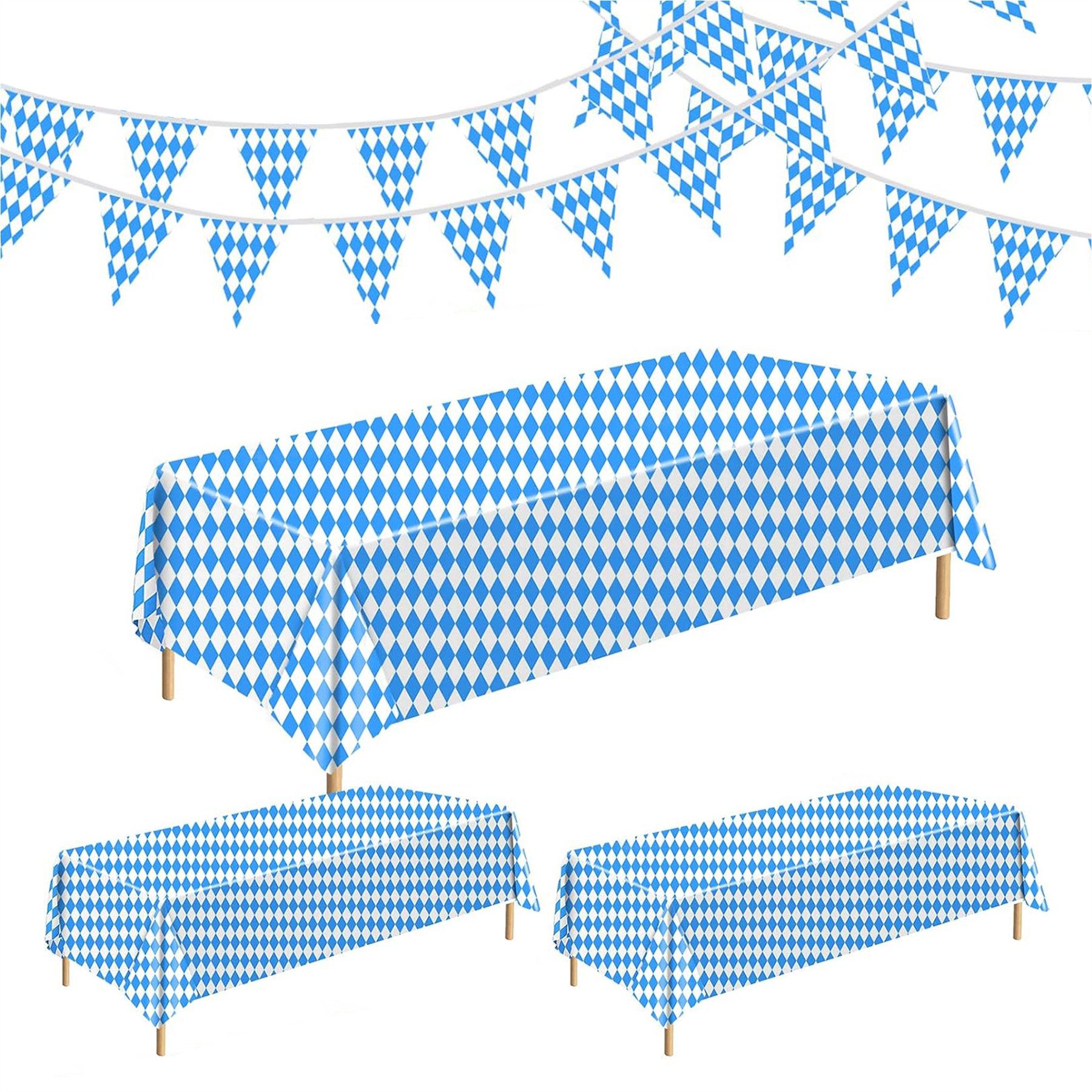 Mutig Hängedekoration Oktoberfest deko Set, Wimpelkette + Tischdecken (Wiesn Deko Аксесуари для будинку - Hängedekoration Banner 2 Stück XXL Wimpel + 3*Tischdecke, Einfache Montage / Wetterfest)