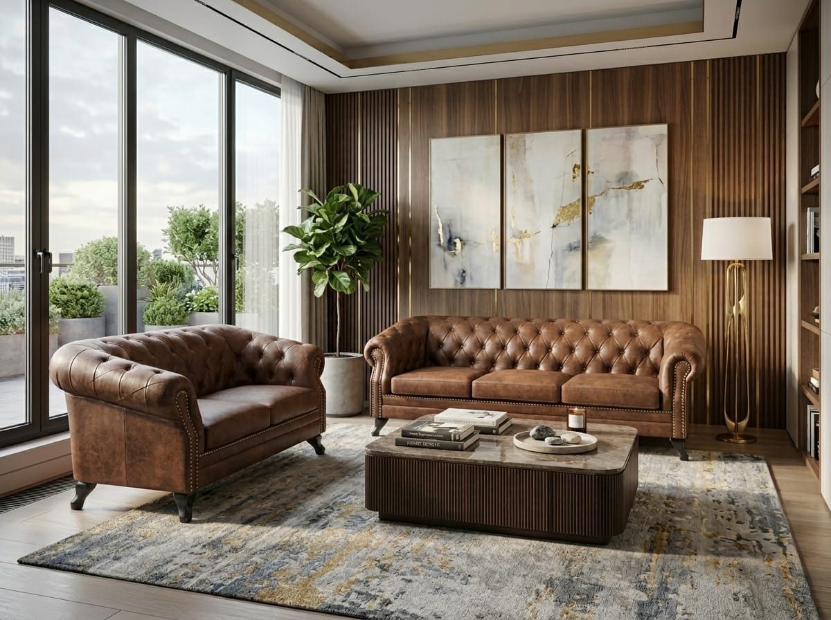 JVmoebel Chesterfield-Sofa Klassisches braunes Chesterfield Wohnzimmer-Set 3+2-Sitzer-Sofas, 2 Teile, Made in Europa