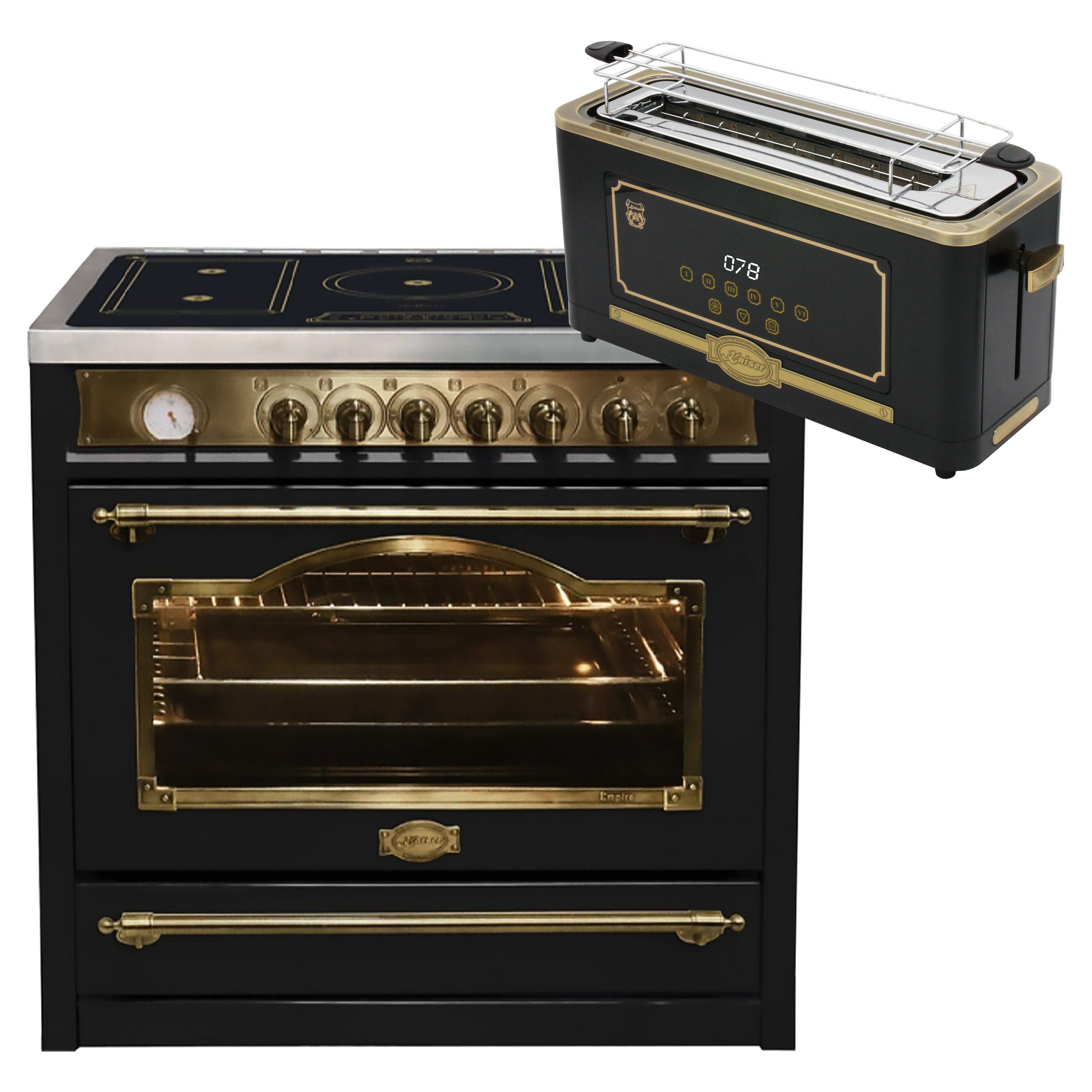 Kaiser Küchengeräte Induktions Herd-Set HC 93655 IEm+T 4000 Em, mit 1-fach-Teleskopauszug, Elektro Standherd 90 cm+Retro-Toaster