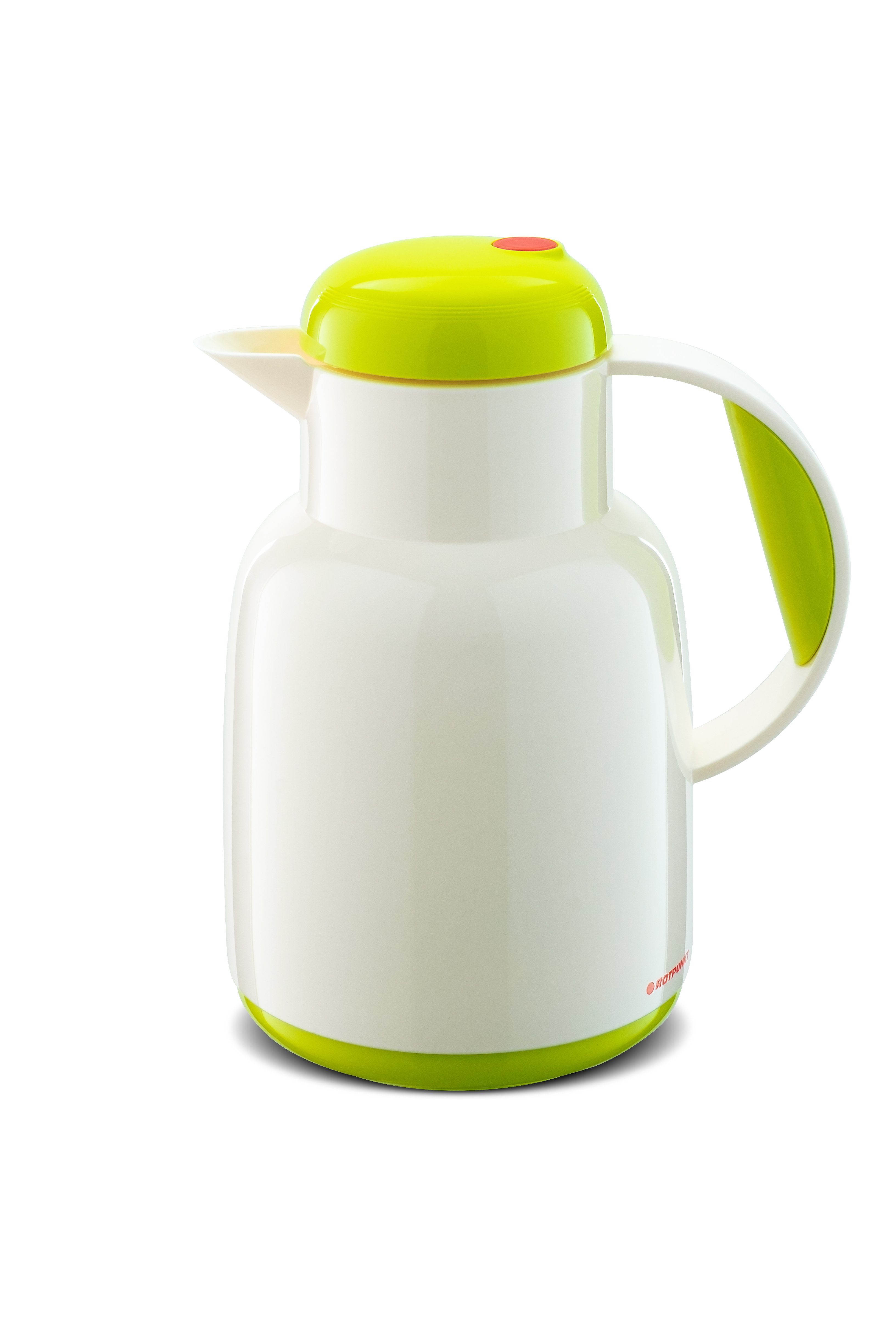 ROTPUNKT Isolierkanne 1,0 ltr. hochwertig I Glaseinsatz I BPA Frei I 24 Std warm 36 std kalt, 1 l, (Kaffekanne I Teekanne, 970 white/limecurd), Glaskolben aus doppelwandigem Rosalin-Glas