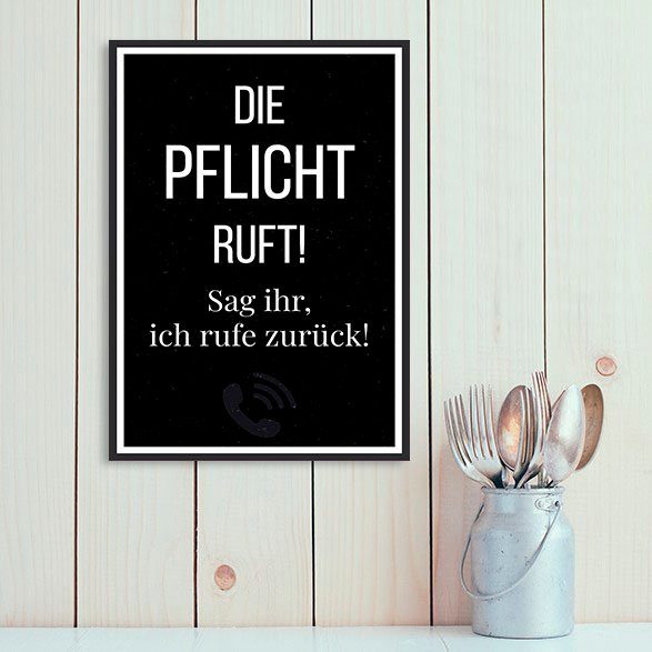 queence Metallbild Pflicht ruft, Schriftzug, Schriftzüge, Schwarz-Weiß (1 St), Stahlschilder