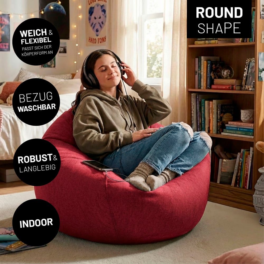 Lumaland Sitzsack LUMALAND Comfort Line Sitzsack L, 185 L - bequemer Indoor Sofa Sessel, Pouf separat erhältlich - Bean Bag mit Füllung - XXL Lounge Sitzkissen – Bild 2 von 5