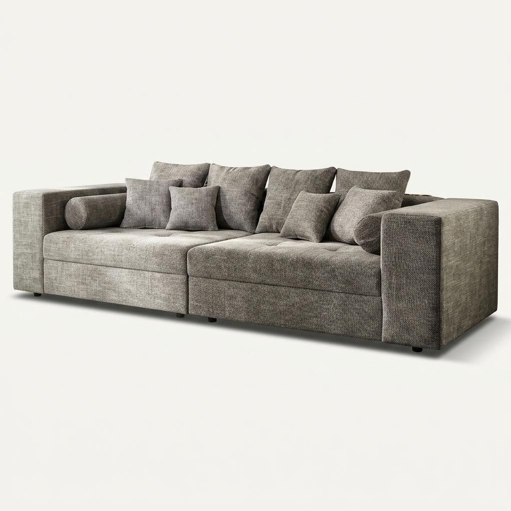 Xlmoebel Big-Sofa Bequemes graues 5-Sitzer-Sofa aus Stoff für modernes Wohnzimmer, 1 Teile, Made in Europa