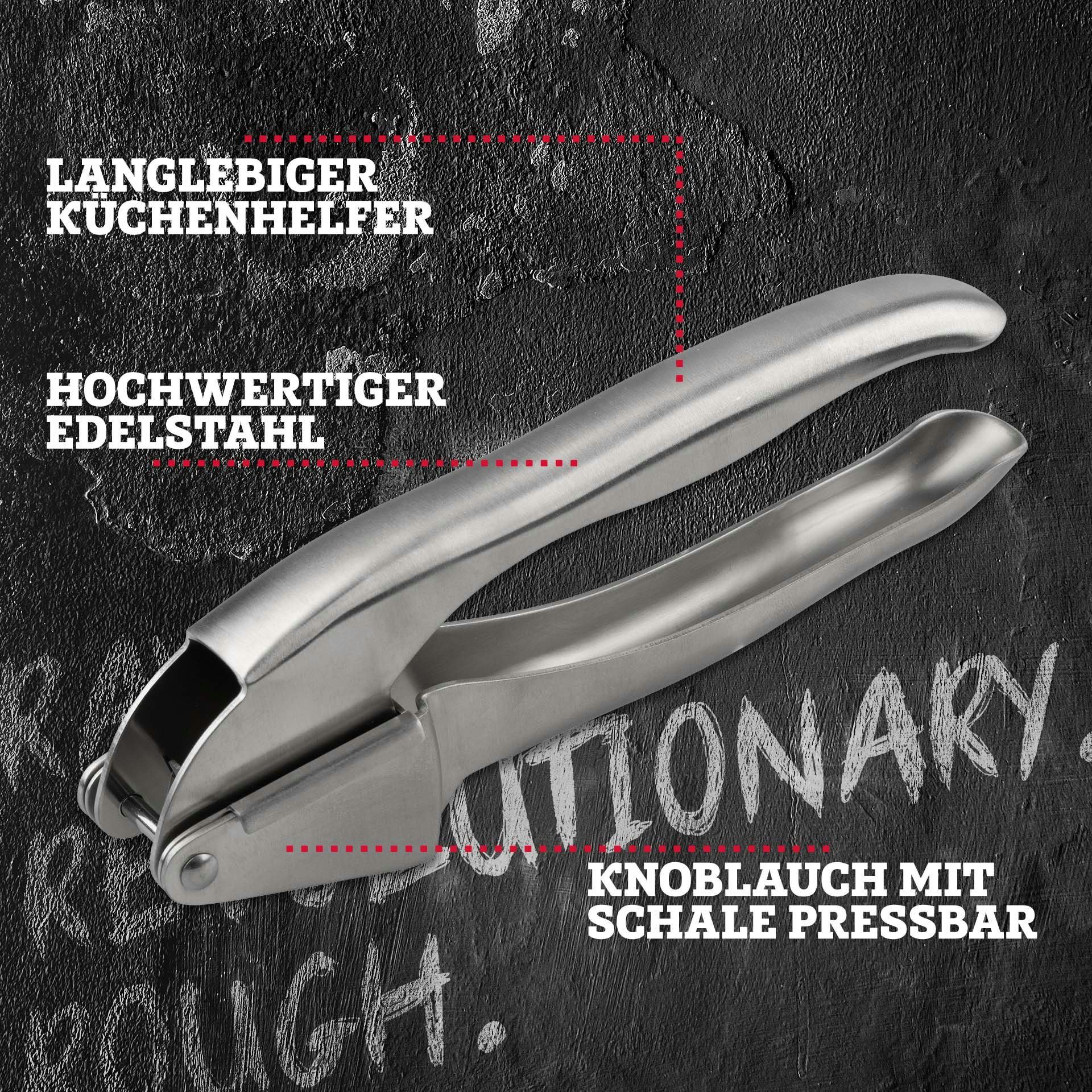 FMprofessional Knoblauchpresse Edelstahl, Knoblauchzerkleinerer, Küchenhelfer