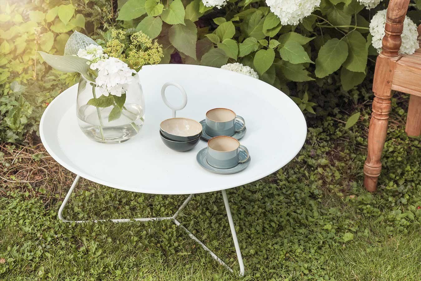 daslagerhaus living Cappuccinotasse Kaffeetasse Steingut beige hellblau, 1-tlg., Steingut