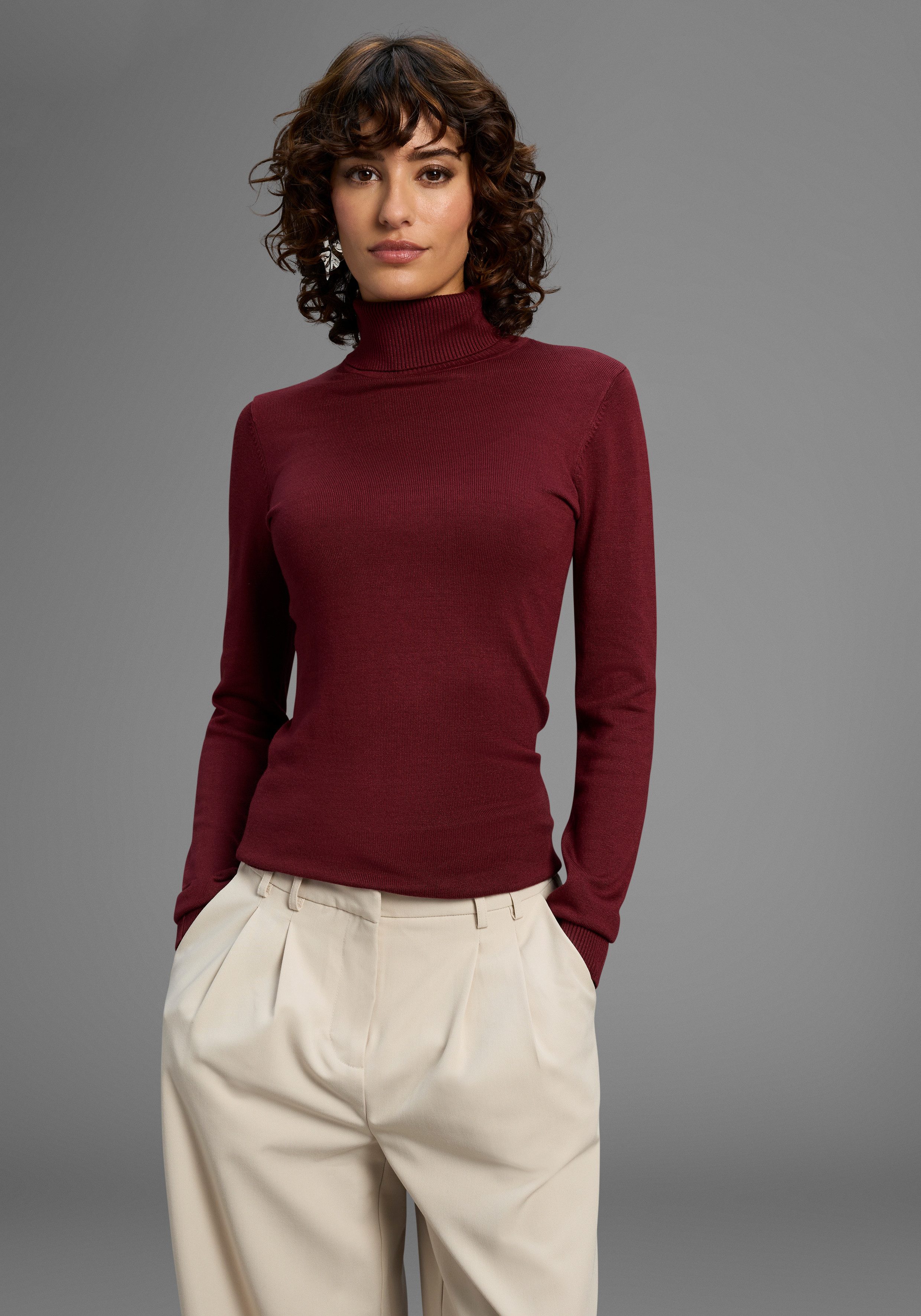 Laura Scott Rollkragenpullover Feinstrick in figurbetonter Longform günstig online kaufen