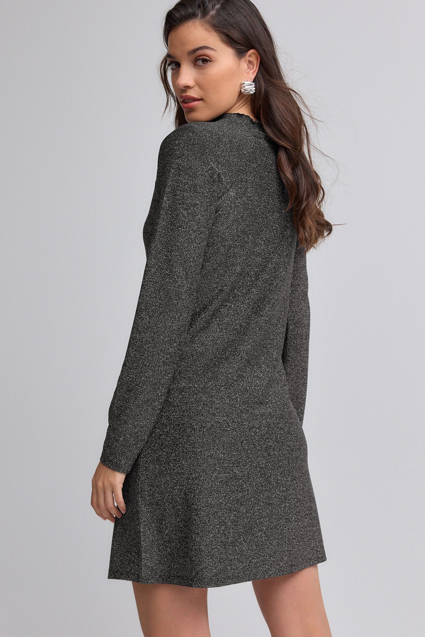 Next Minikleid Langärmeliges Jaquard-Minikleid mit Glitzer günstig online kaufen