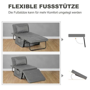 HOMCOM Gästebett 4-in-1 Sessel, Ottomane, 188 x 75 x 38 cm, Grau (Set, 1-St., 1 x Klappbett) wandelbar zum Loungesessel, Relaxliege oder Gästebett