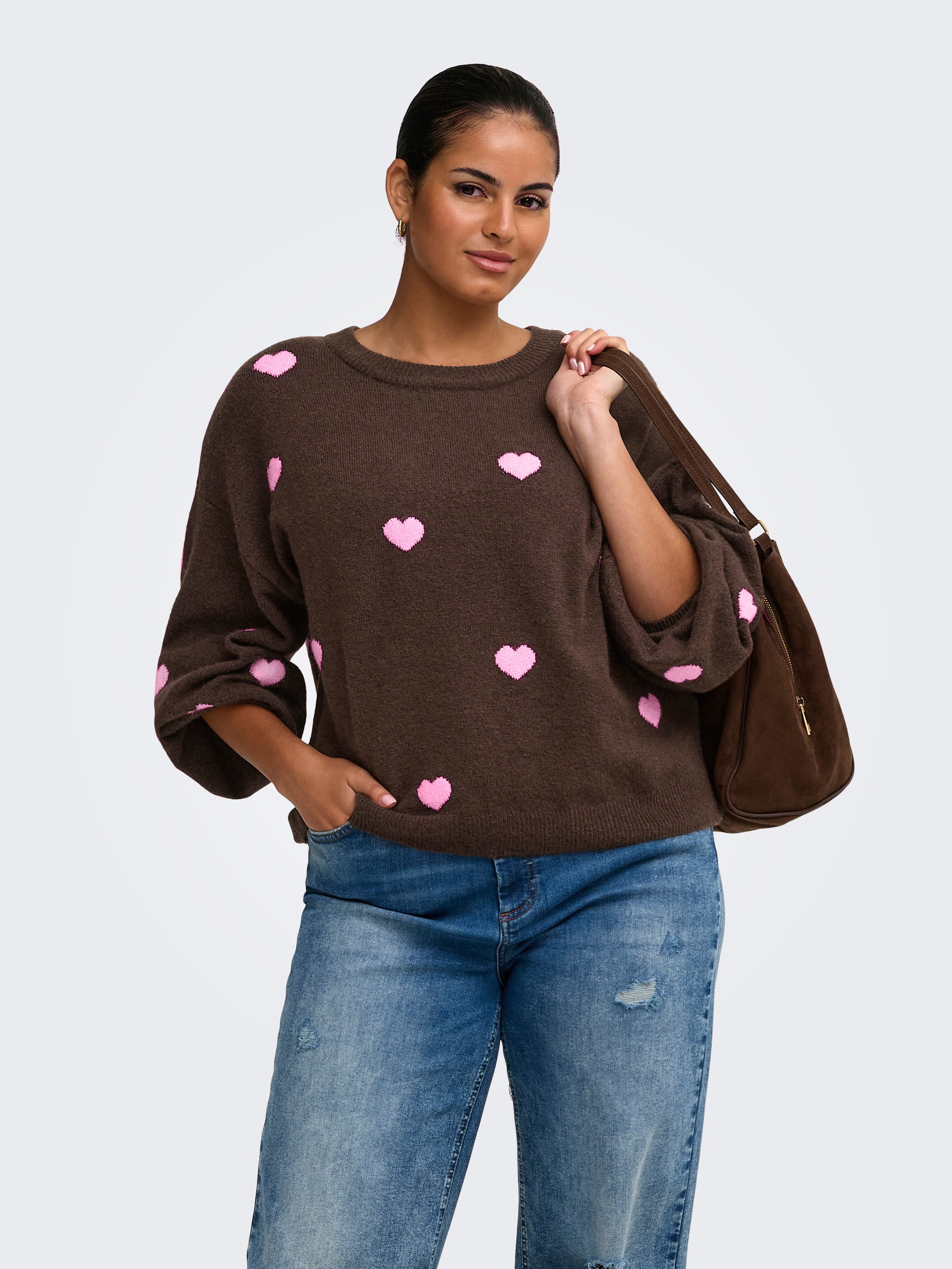 ONLY CARMAKOMA Rundhalspullover CARRICA LS DETAIL O-NECK KNT Materialmix, normal geschnitten