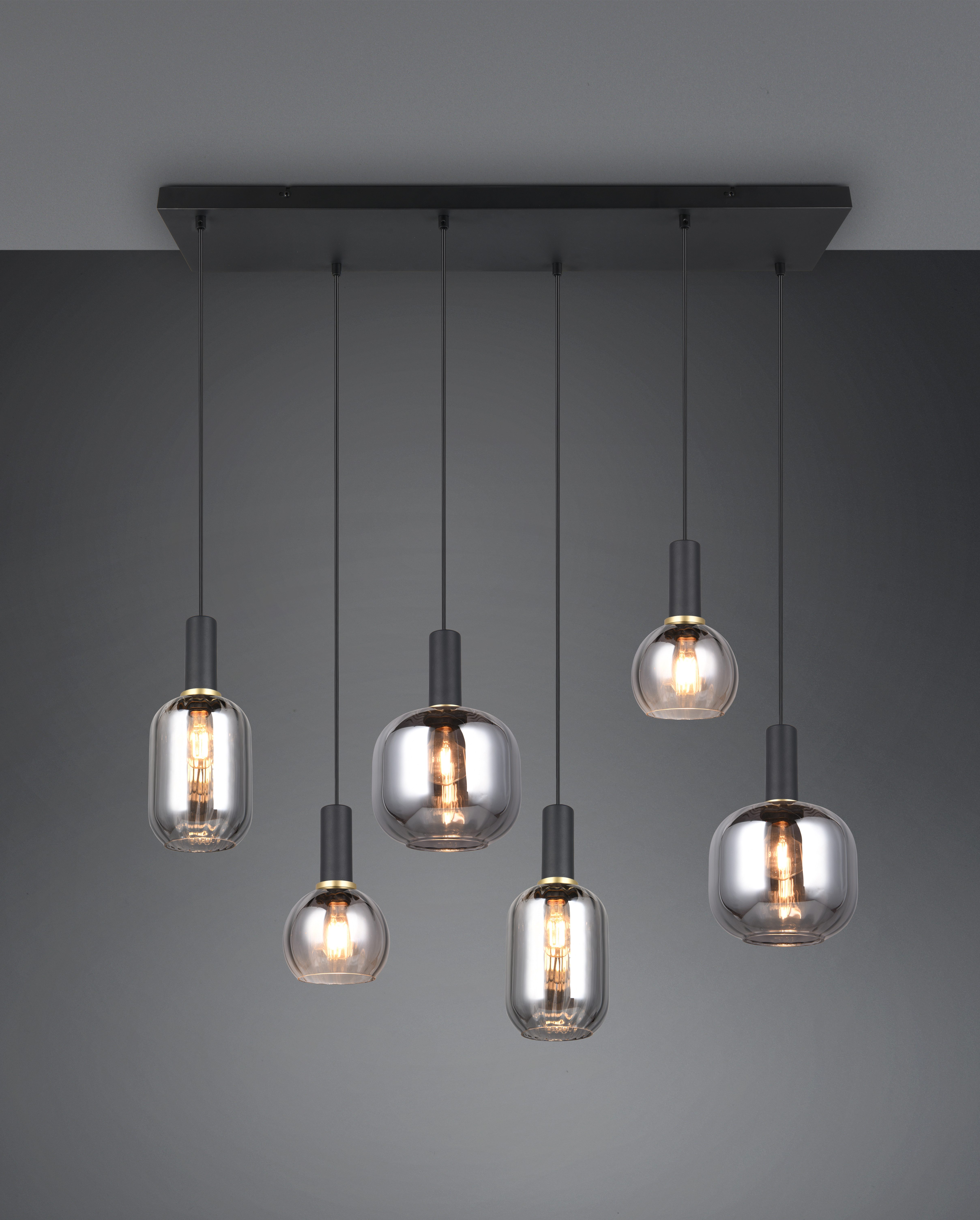 TRIO Leuchten Pendelleuchte DIVA, E27 Hängelampe 6-flammig mit Glasschirm, exkl 6xE27 max 10W, Leuchtmittel wechselbar, warmweiß - kaltweiß, höhenverstellbar bis max 150cm Hängeleuchte 92x35 cm Wohnzimmer Küche