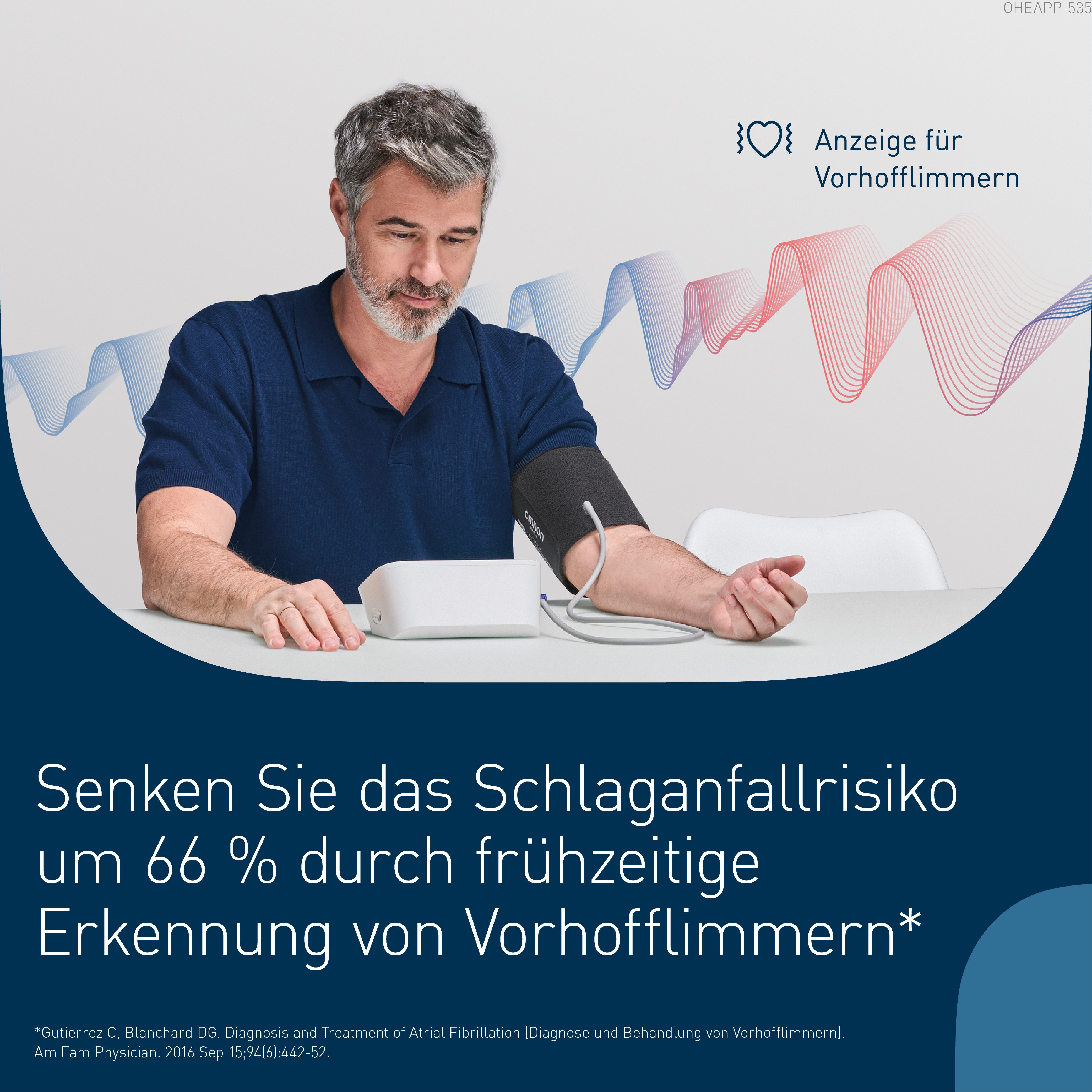 Omron Oberarm-Blutdruckmessgerät X7 Smart AFib, 2 Nutzer, mit AFib Screening bei jeder Messung und App, klinisch validiert, für Diabetiker und Schwangere, 22-42 cm Manschette