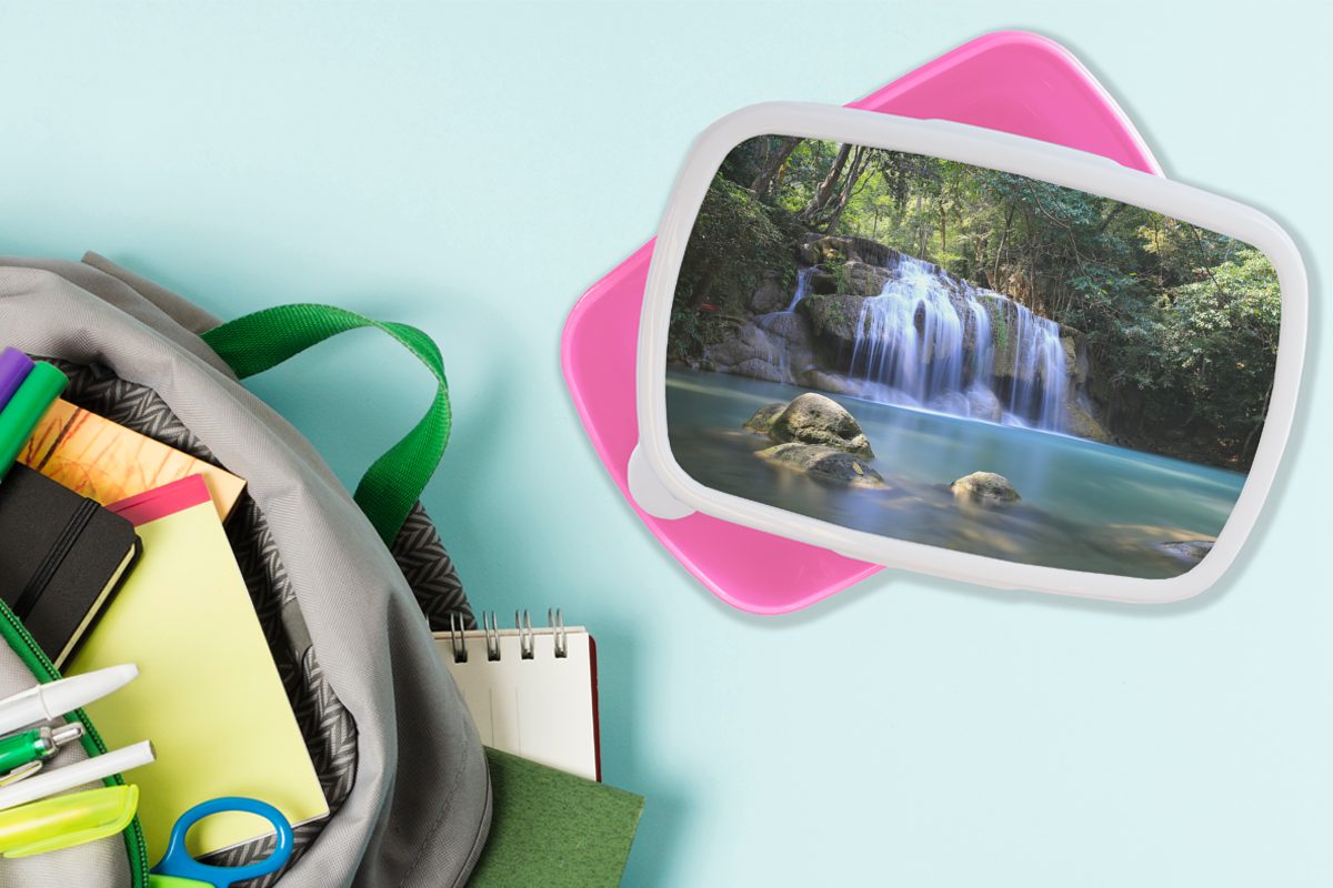 Kinder, für Brotdose Mädchen, Felsen Kunststoff des Lunchbox Brotbox den Erawan-Nationalparks, Snackbox, (2-tlg), Erwachsene, rosa Kunststoff, MuchoWow Wasserfällen unter