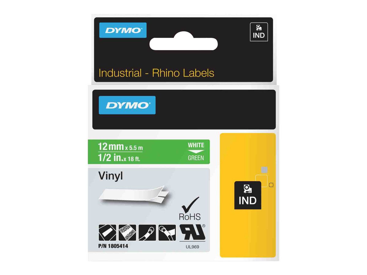 DYMO Beschriftungsband DYMO Rhino Band ID1 Vinyl weiss aufgrün 12 mm x 5,5 m