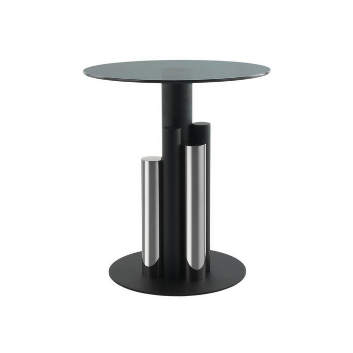en.casa Beistelltisch Design-Tisch aus Metall mit Glasplatte rund 46x46x52 cm Silberfarben / Grau