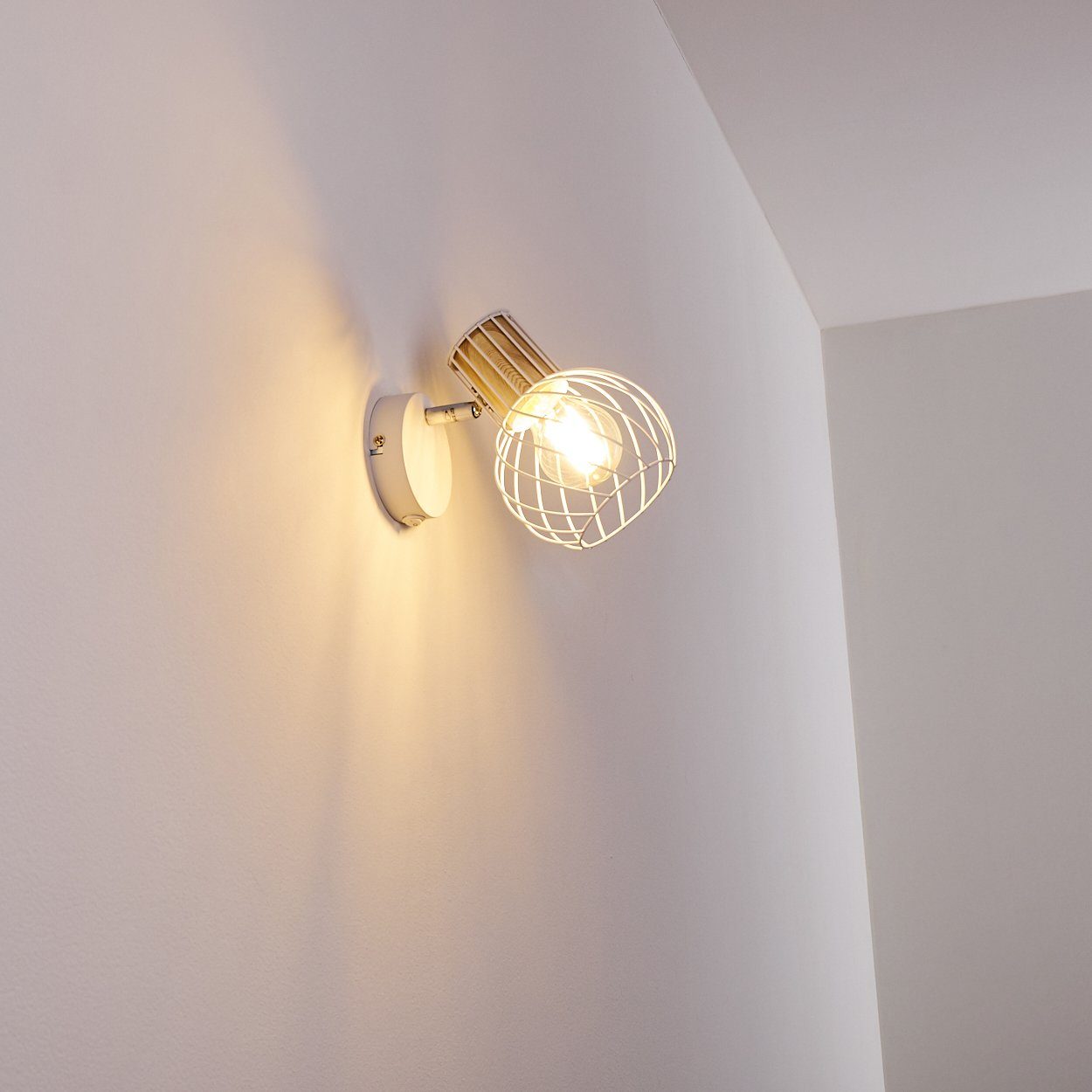 Weiß, ohne Wandleuchte Metall/Holz An-/Ausschalter, Leuchtmittel, »Dezzo« Gitter-Optik E27, Wandlampe aus Lichteffekt Wandspot, in hofstein durch verstellbare