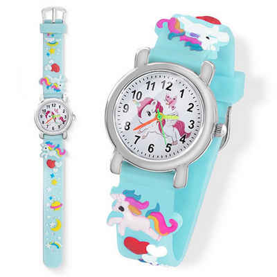 Taffstyle Sportuhr Kinder Armbanduhr Einhorn Silikon Uhr Farbige Gummi Mädchen Jungen, (Geschenk zum Weihnachten Geburtstag Einschulung 4 5 6 7 8 9 10 Jahre), Mädchen Sportuhr Bunte Kinderuhr Farbige Lernuhr Unicorn Silikonuhr