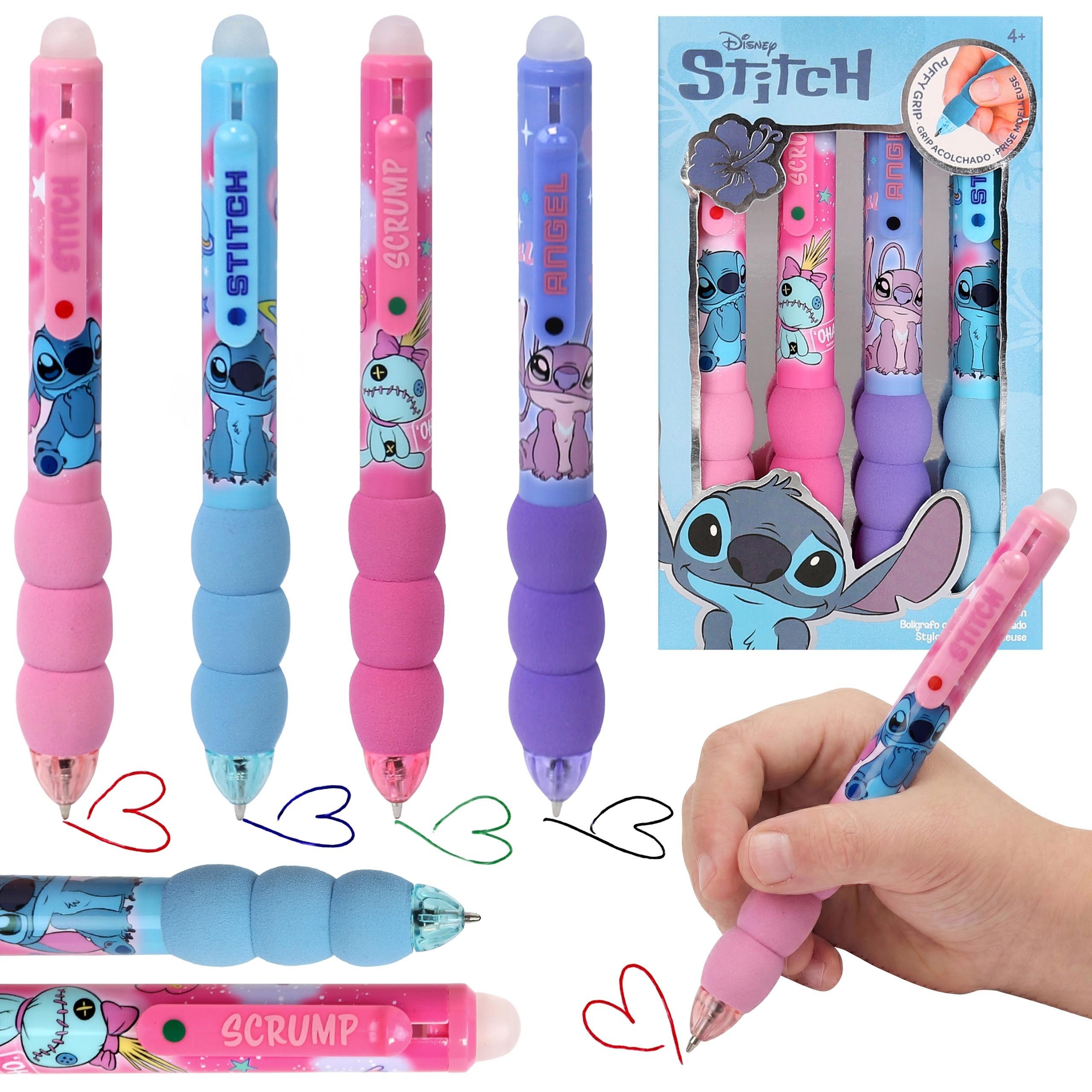 Stitch Druckkugelschreiber Stitch Disney Set mit 4 Kugelschreibern, weicher Griff, (4-tlg)