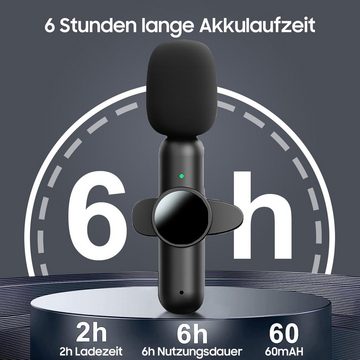 Aoucheni Mikrofon Kabelloses Lavalier Mikrofon für iPhone iPad Mackbook, (Set), Plug & Play für Vlog, TikTok, 2.4GHz, Akkulaufzeit 6 Stunden