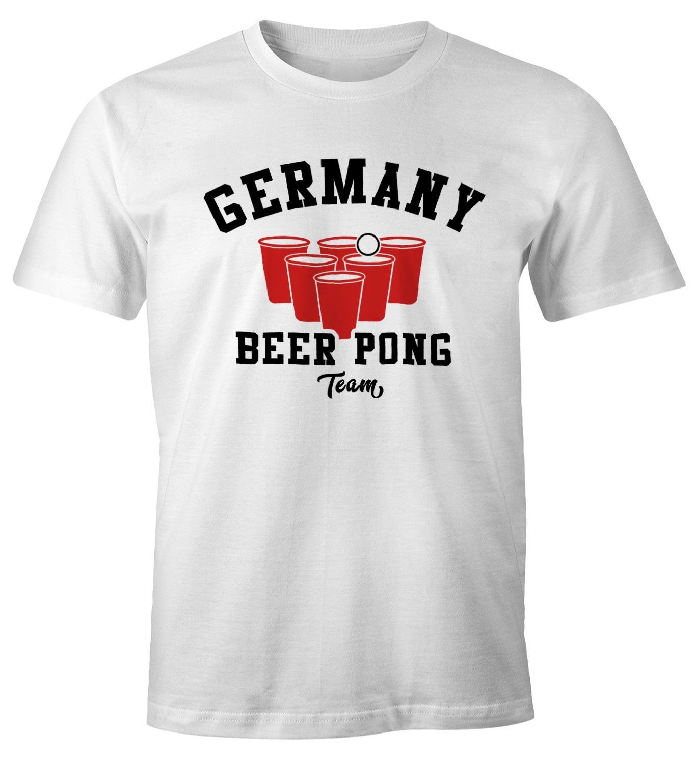T-Shirt Print Moonworks® Herren mit Fun-Shirt MoonWorks Beer weiß Print-Shirt Pong Bier Team Germany