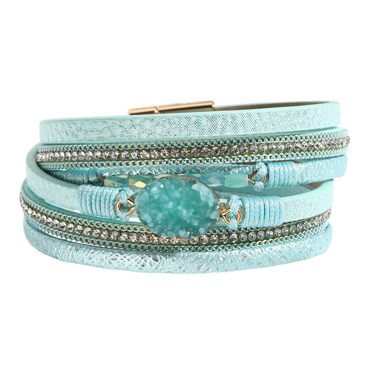 KARMA Wickelarmband Damen bunt PU Leder 39 cm Armband Damenarmband (Türkis Rosa Blau Beige Weiß Grau oder Rot, 1-tlg., Zirkon Geschenk für sie), Lederarmband modern Magnetverschluss