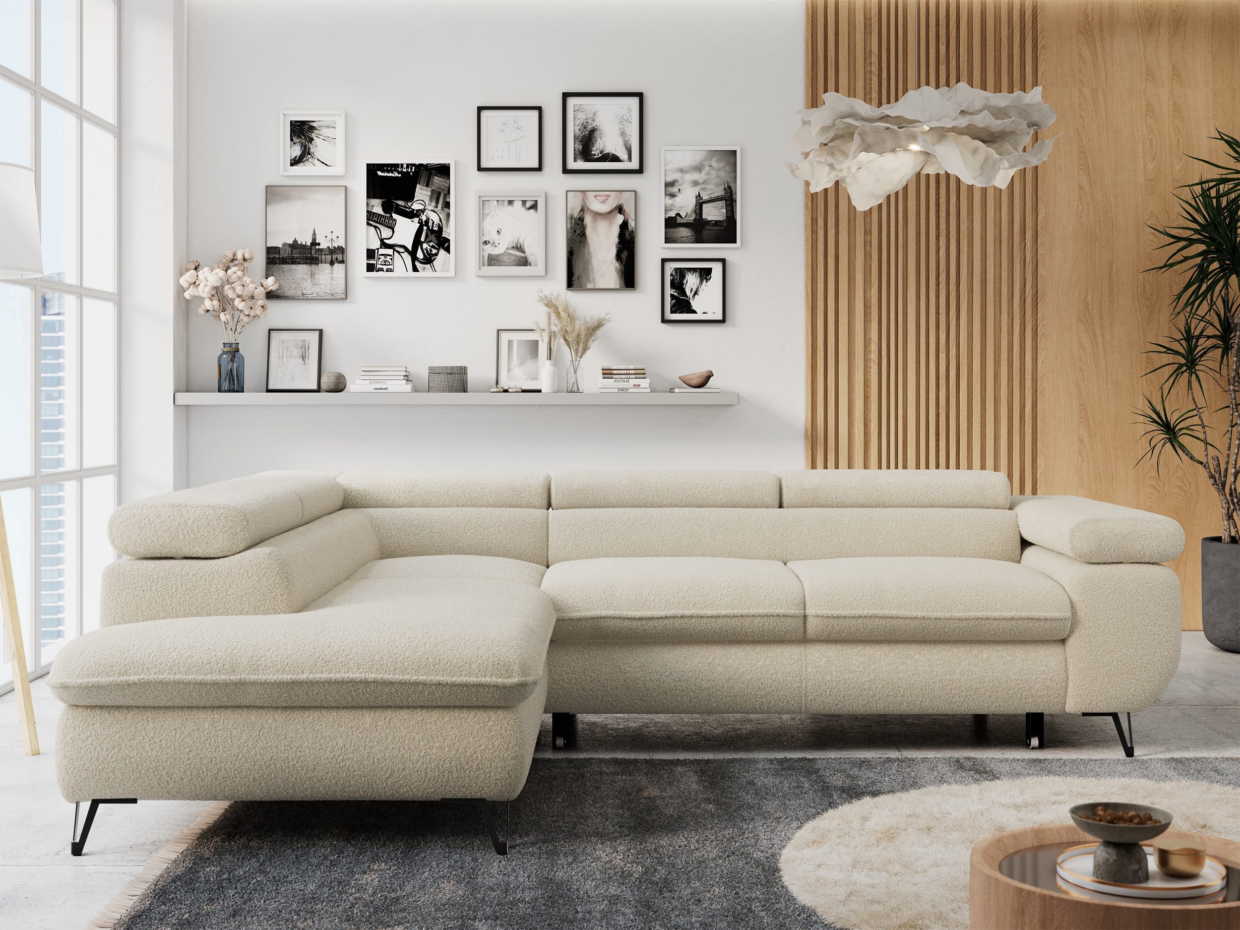 MKS MÖBEL Ecksofa PETER L, Set, Ecksofa L-form, HR35-Schaum, Wellenfederkern, Bettfunktion, Einstellbare Kopfstützen, Bettkasten