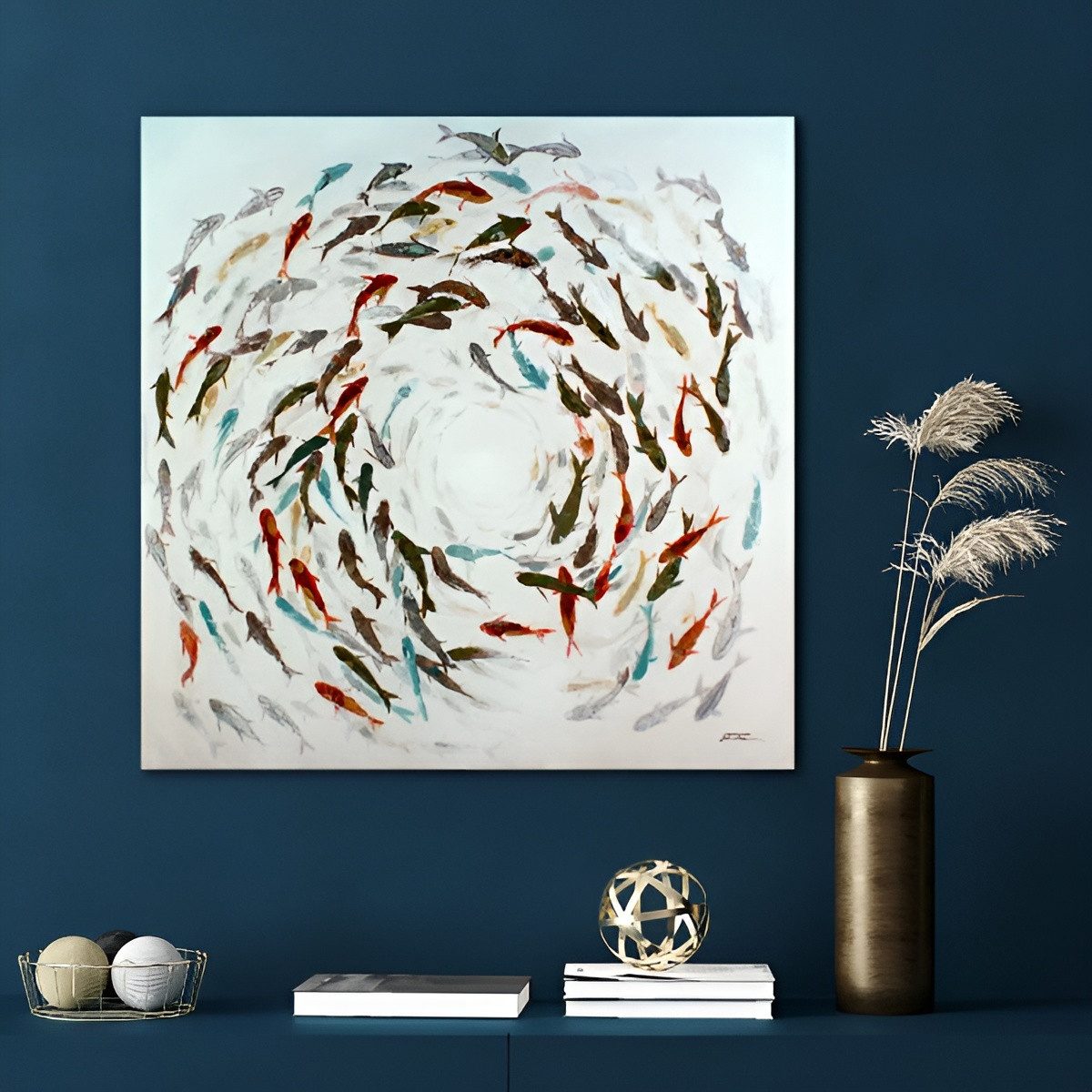 Werner Voß Gemälde Handgefertiges Acylgemälde "Poissons" Gemälde, auf Leinwand 100x100 cm