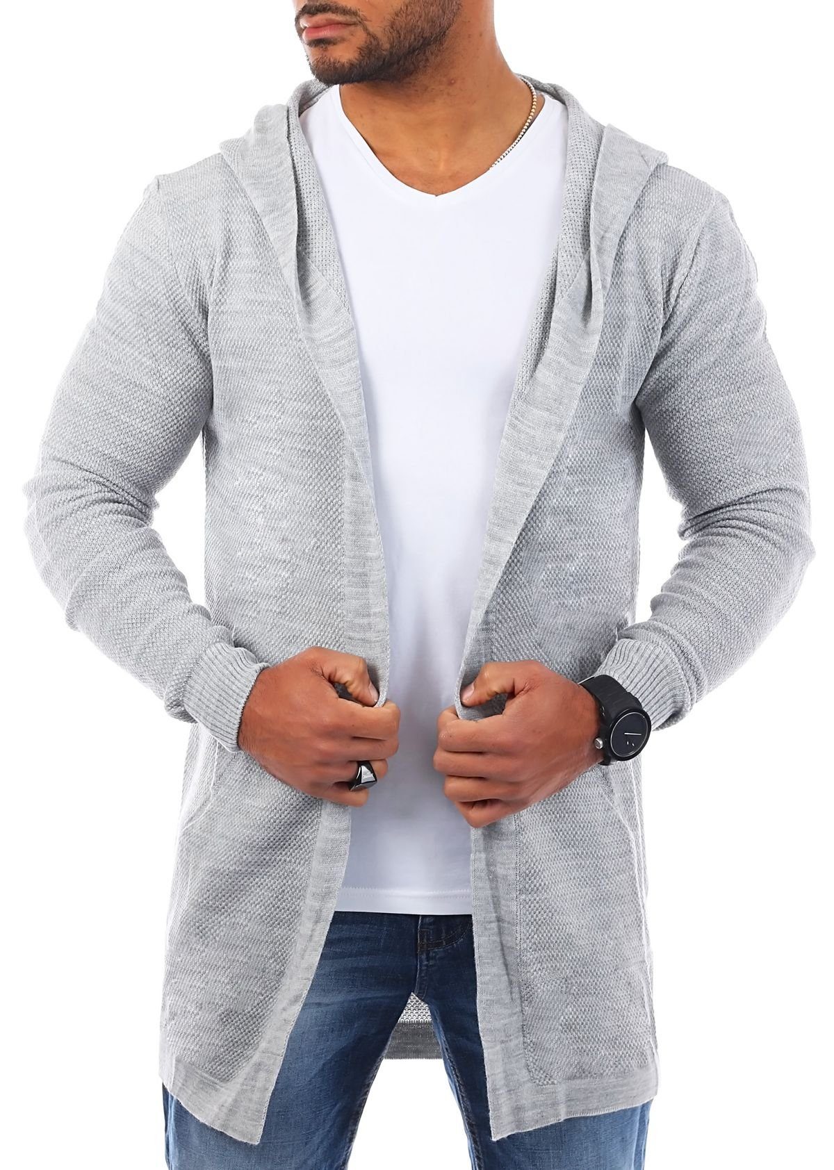 lange Passform Strickjacke Weste Grau Herren Herren Feinstrick Cardigan in CARISMA leichte Unifarbe 7717