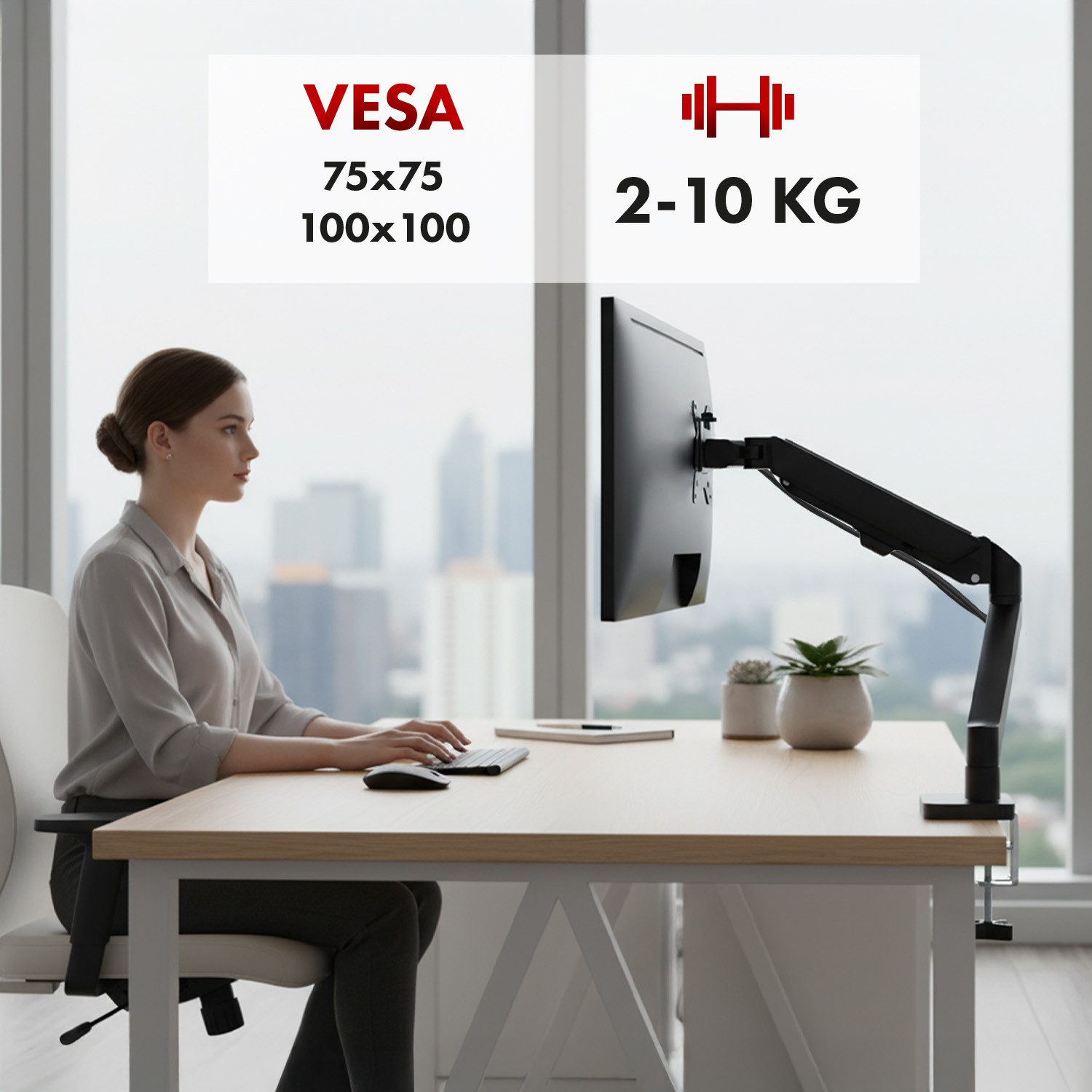Maclean Monitor-Halterung MC-133 mit Gasfeder 17"-32" 2-10kg, (bis 32 Zoll, Breite Kompatibilität und solide Konstruktion)