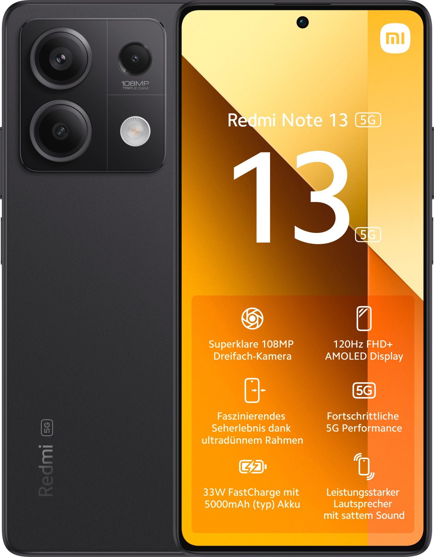 Xiaomi Redmi Note 13 5G 8GB+256GB Smartphone (16,94 cm/6,67 Zoll, 256 GB  Speicherplatz, 108 MP Kamera, 108+8+2 MP Triple Hauptkamera und 16 MP  Frontkamera), Beeindruckendes 16,94 cm (6,67 Zoll) 120 Hz AMOLED Display